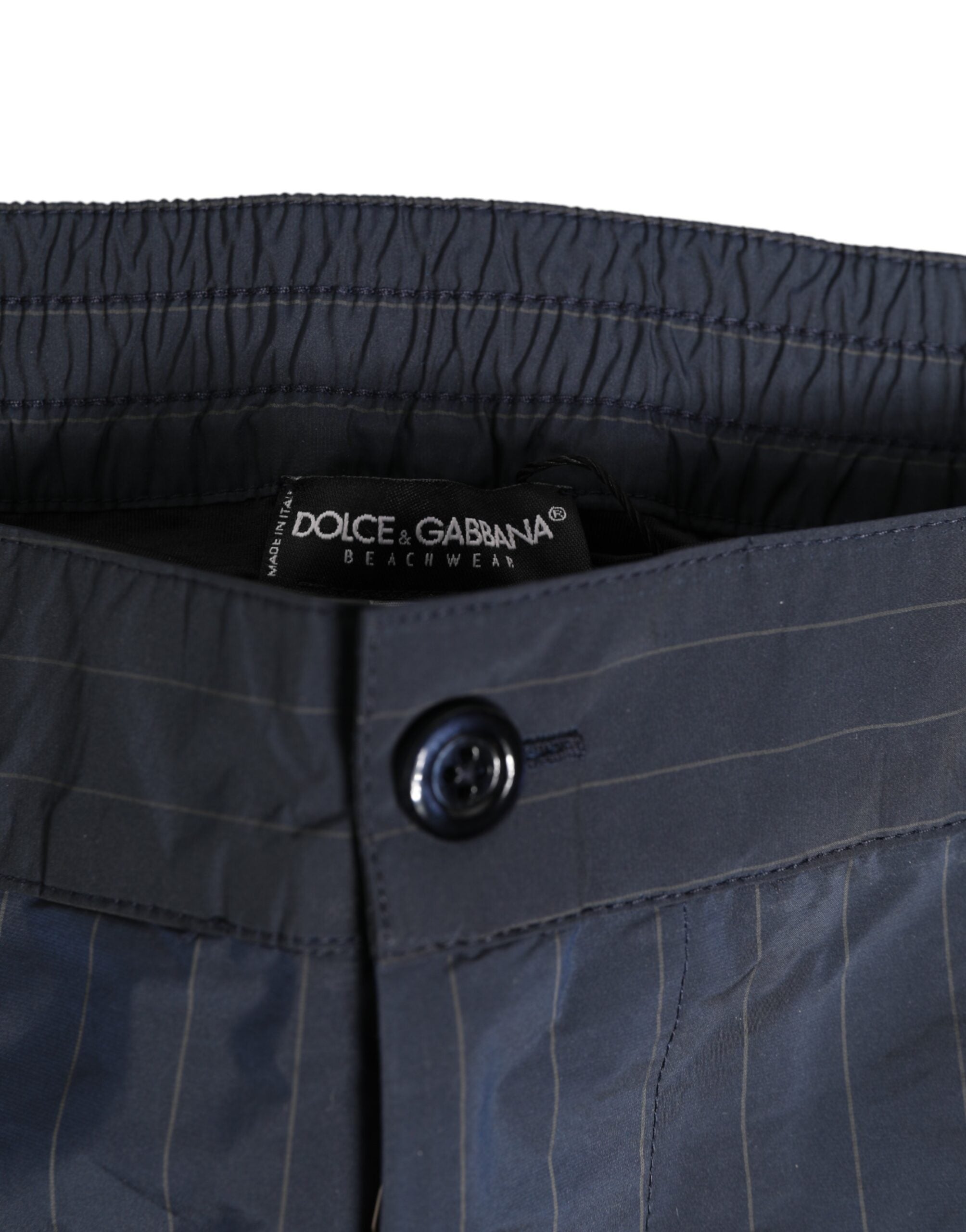 Dolce & Gabbana Navy Blue Polyester Pinstripe Men Shorts Swimwear Dolce & Gabbana