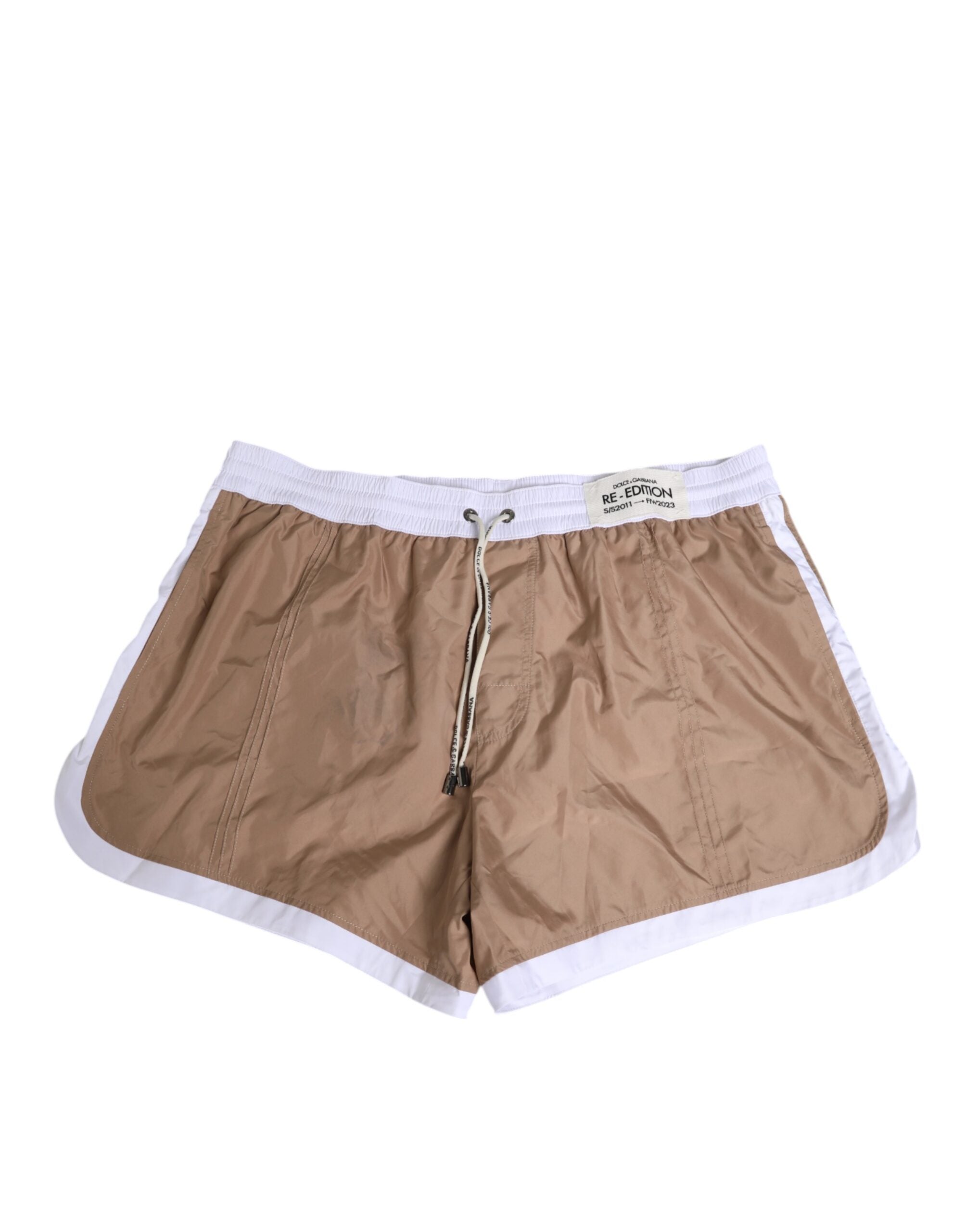 Dolce & Gabbana Brown White Polyester Re-Edition Shorts Swimwear Dolce & Gabbana