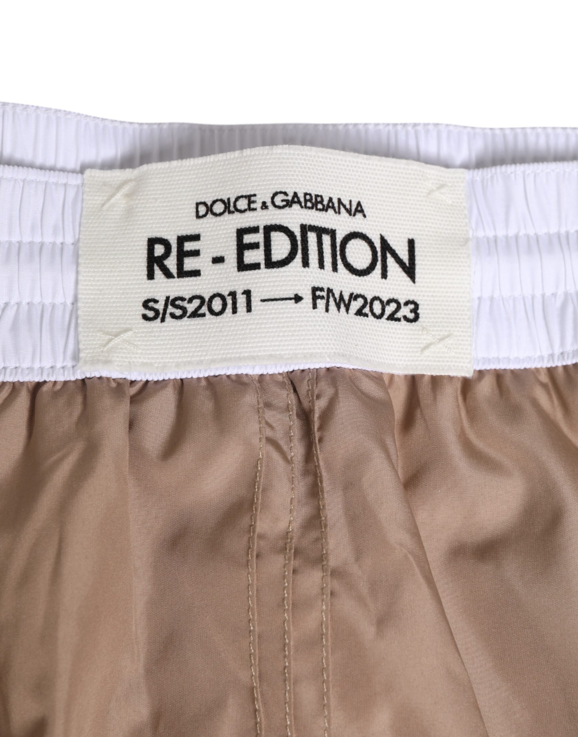 Dolce & Gabbana Brown White Polyester Re-Edition Shorts Swimwear Dolce & Gabbana