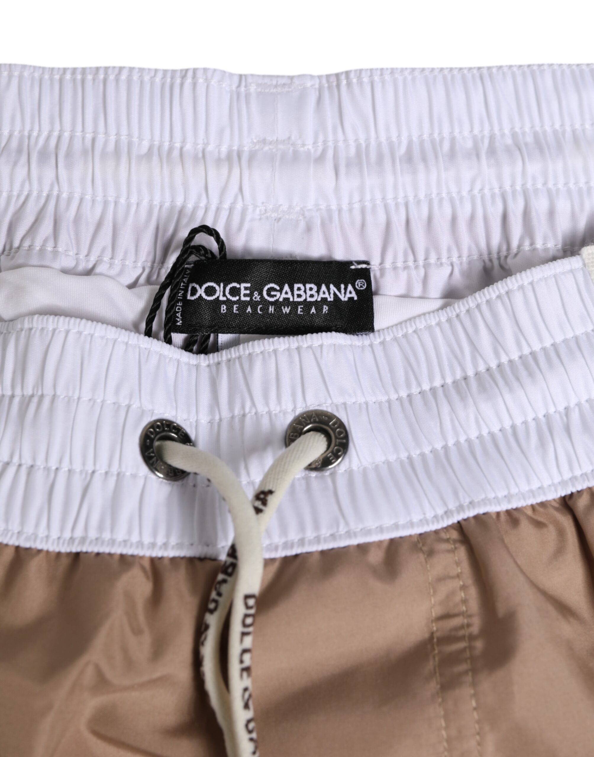 Dolce & Gabbana Brown White Polyester Re-Edition Shorts Swimwear Dolce & Gabbana