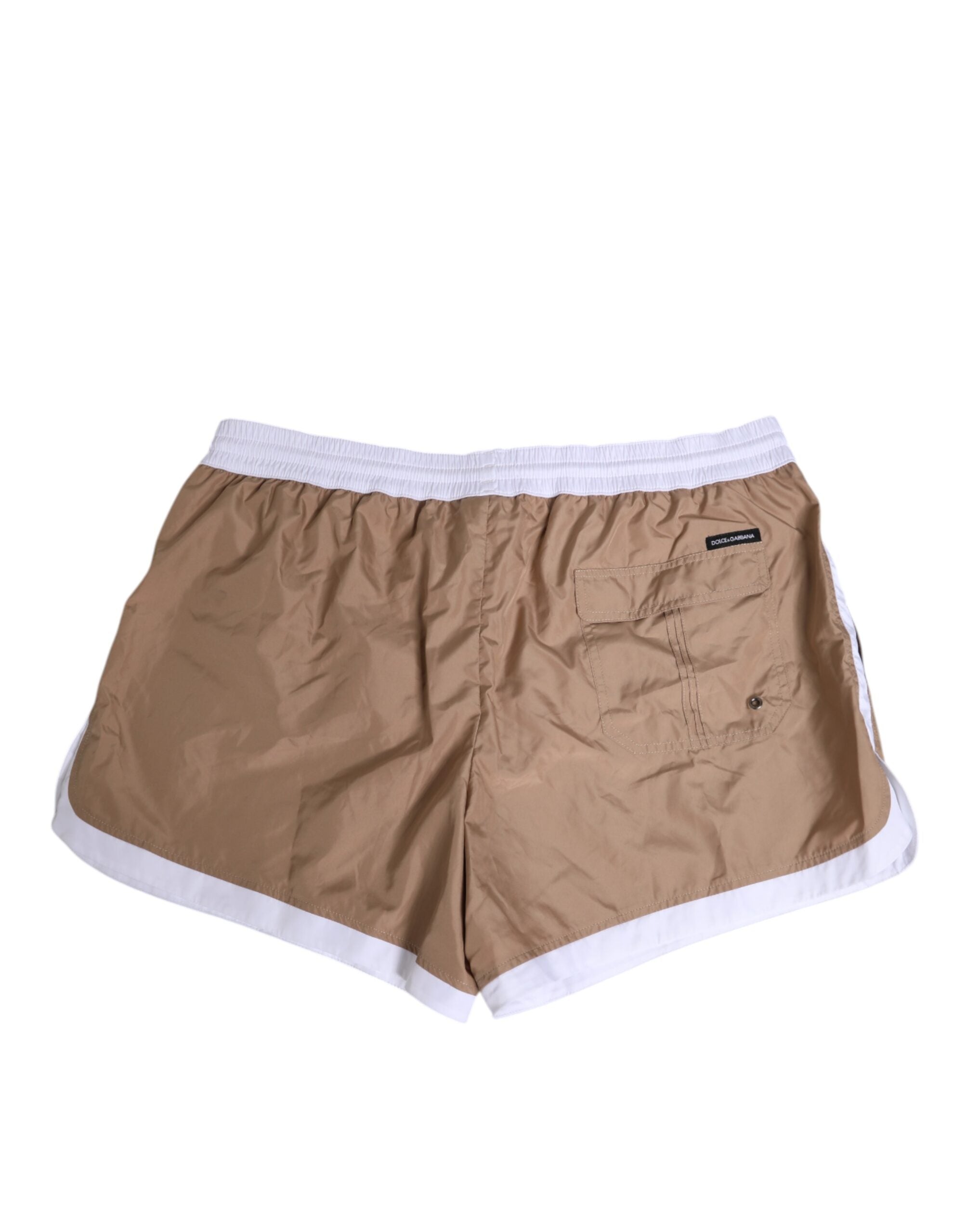 Dolce & Gabbana Brown White Polyester Re-Edition Shorts Swimwear Dolce & Gabbana