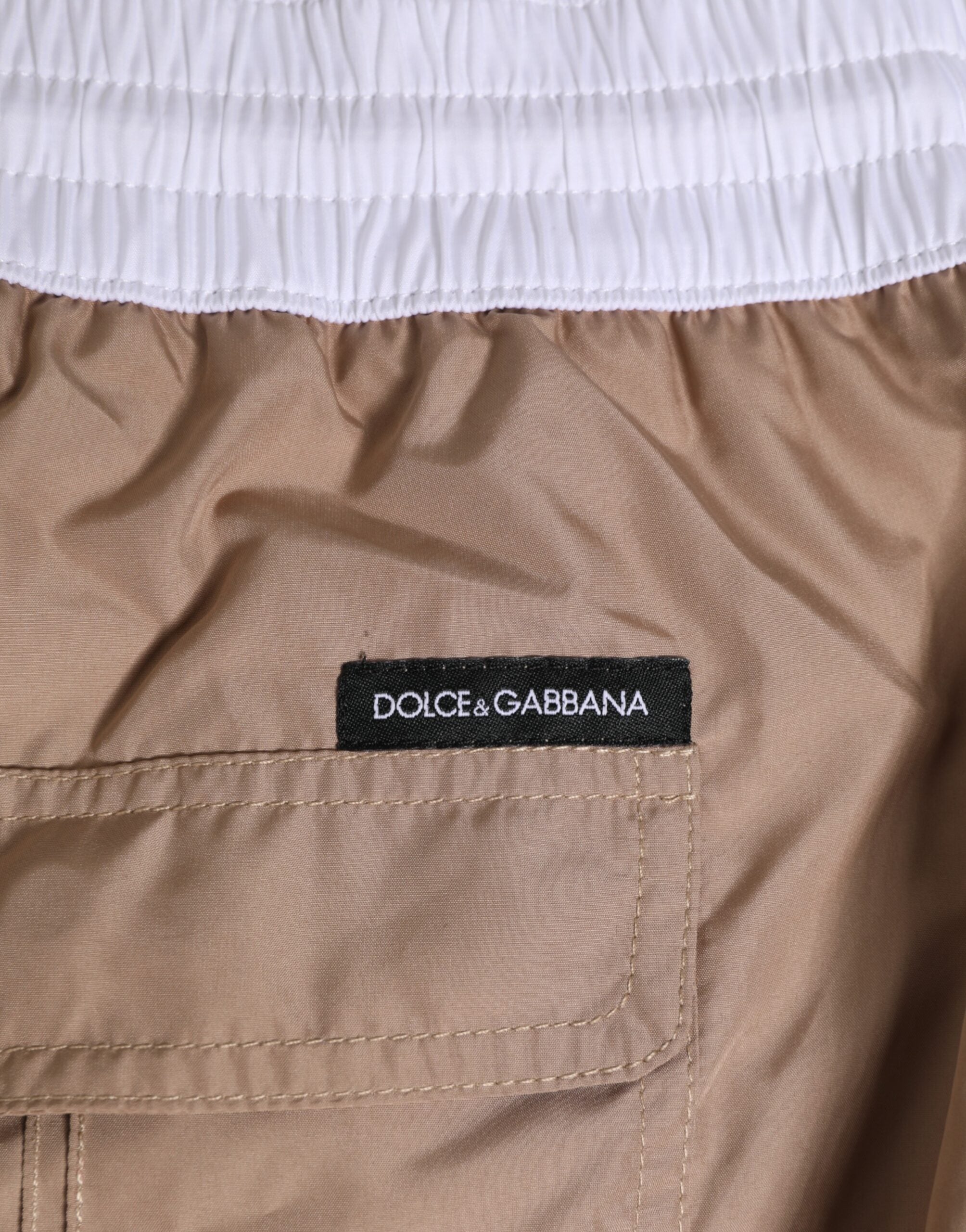 Dolce & Gabbana Brown White Polyester Re-Edition Shorts Swimwear Dolce & Gabbana
