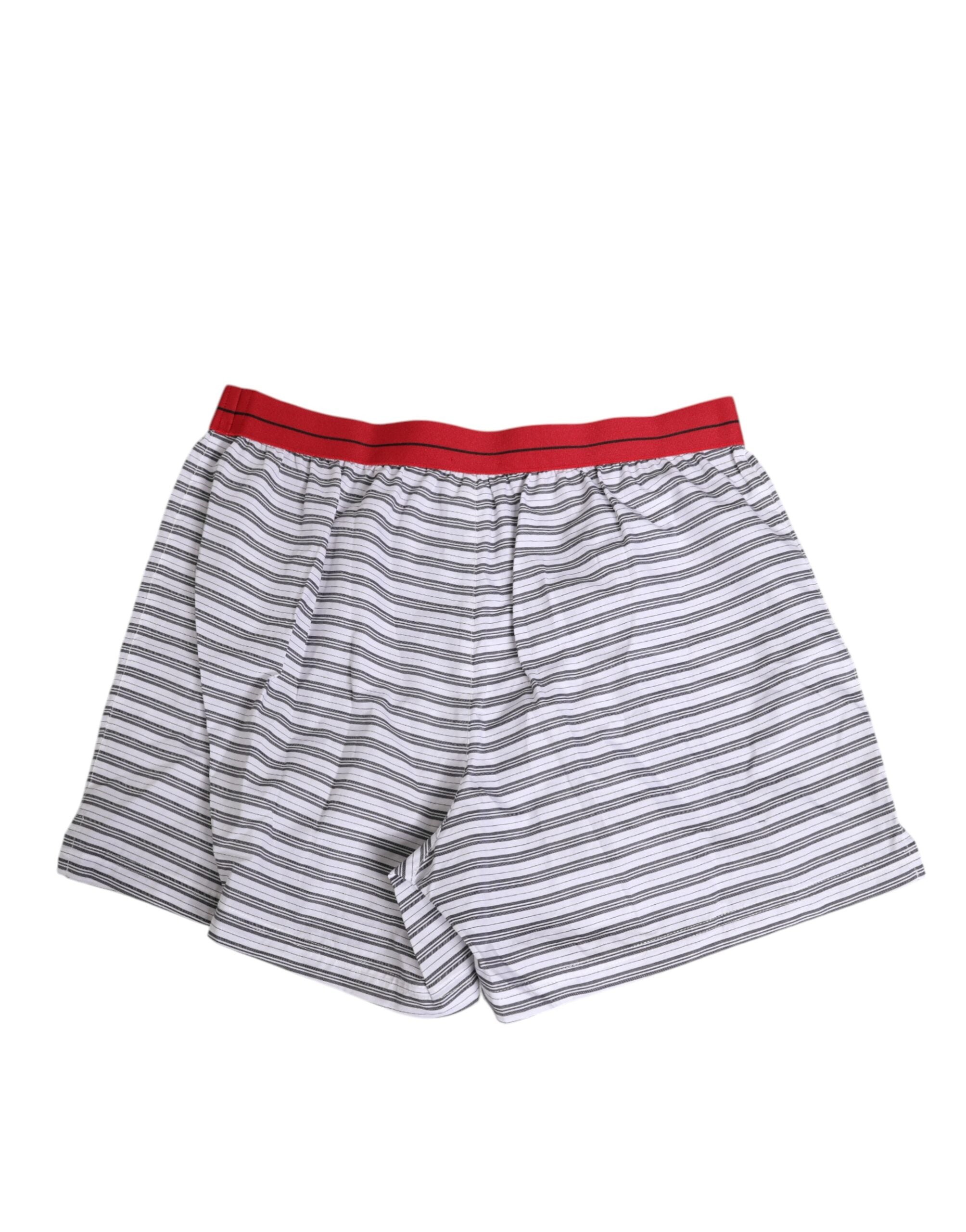 Dolce & Gabbana White Striped Cotton Red Waistband Shorts Swimwear Dolce & Gabbana
