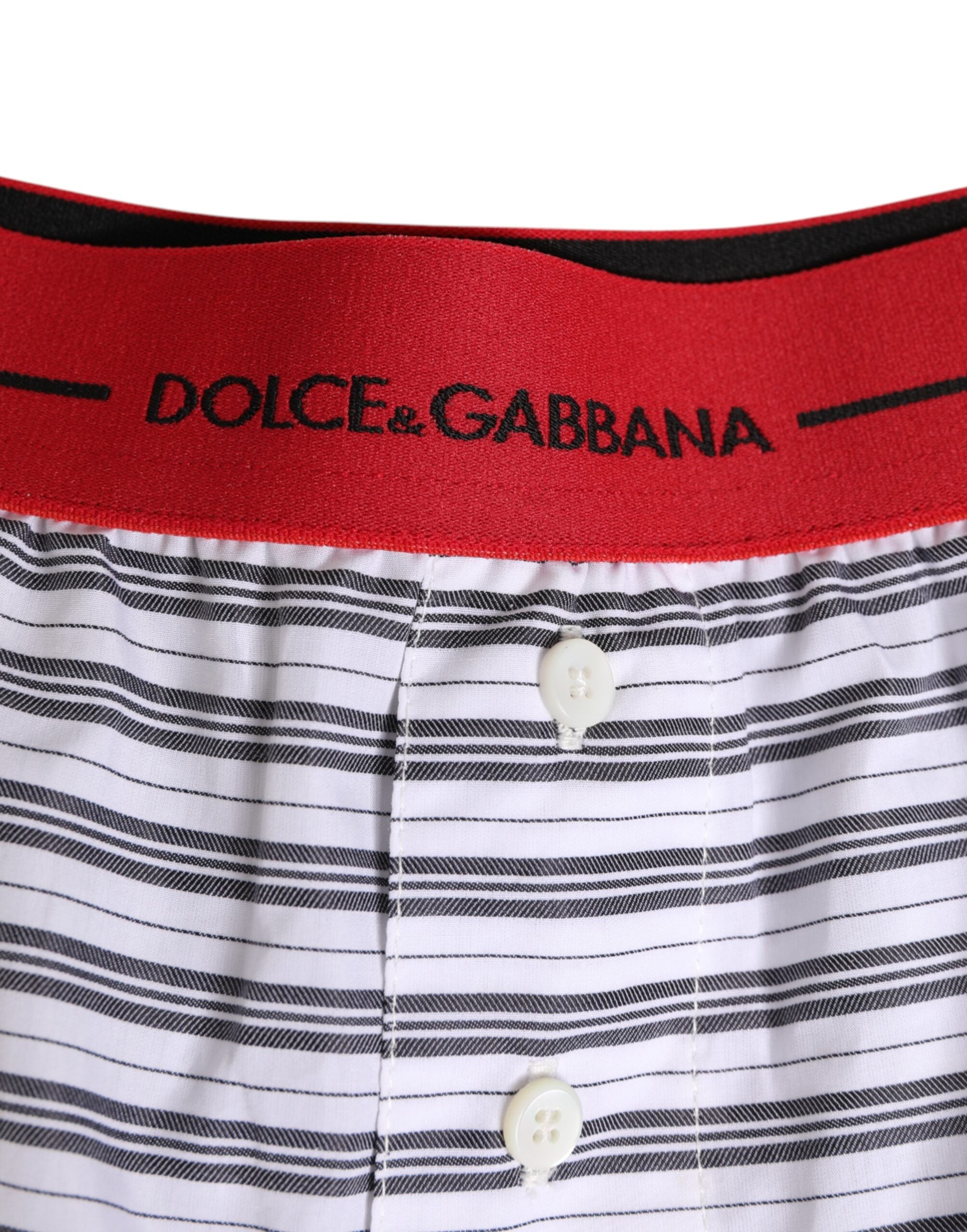 Dolce & Gabbana White Striped Cotton Red Waistband Shorts Swimwear Dolce & Gabbana