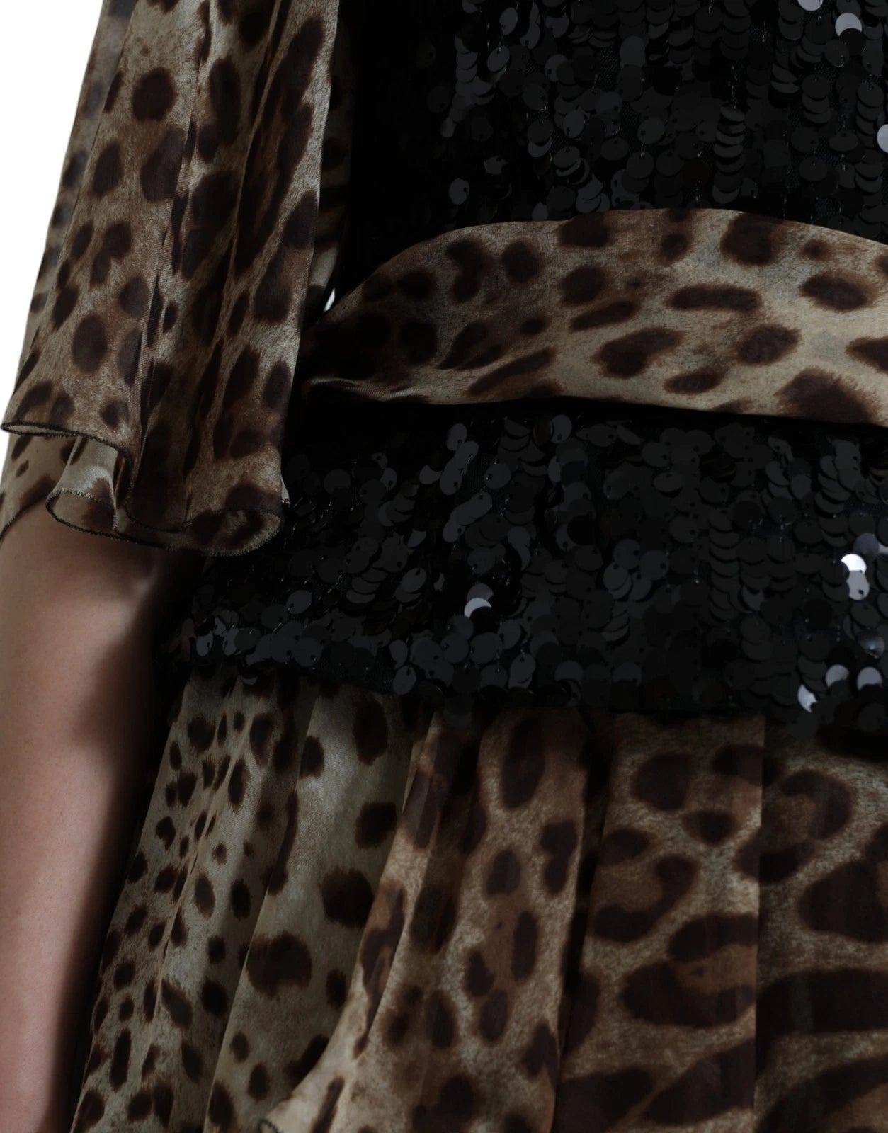 Dolce & Gabbana Leopard Print Silk Sequin Ruffle Maxi Dress Dolce & Gabbana