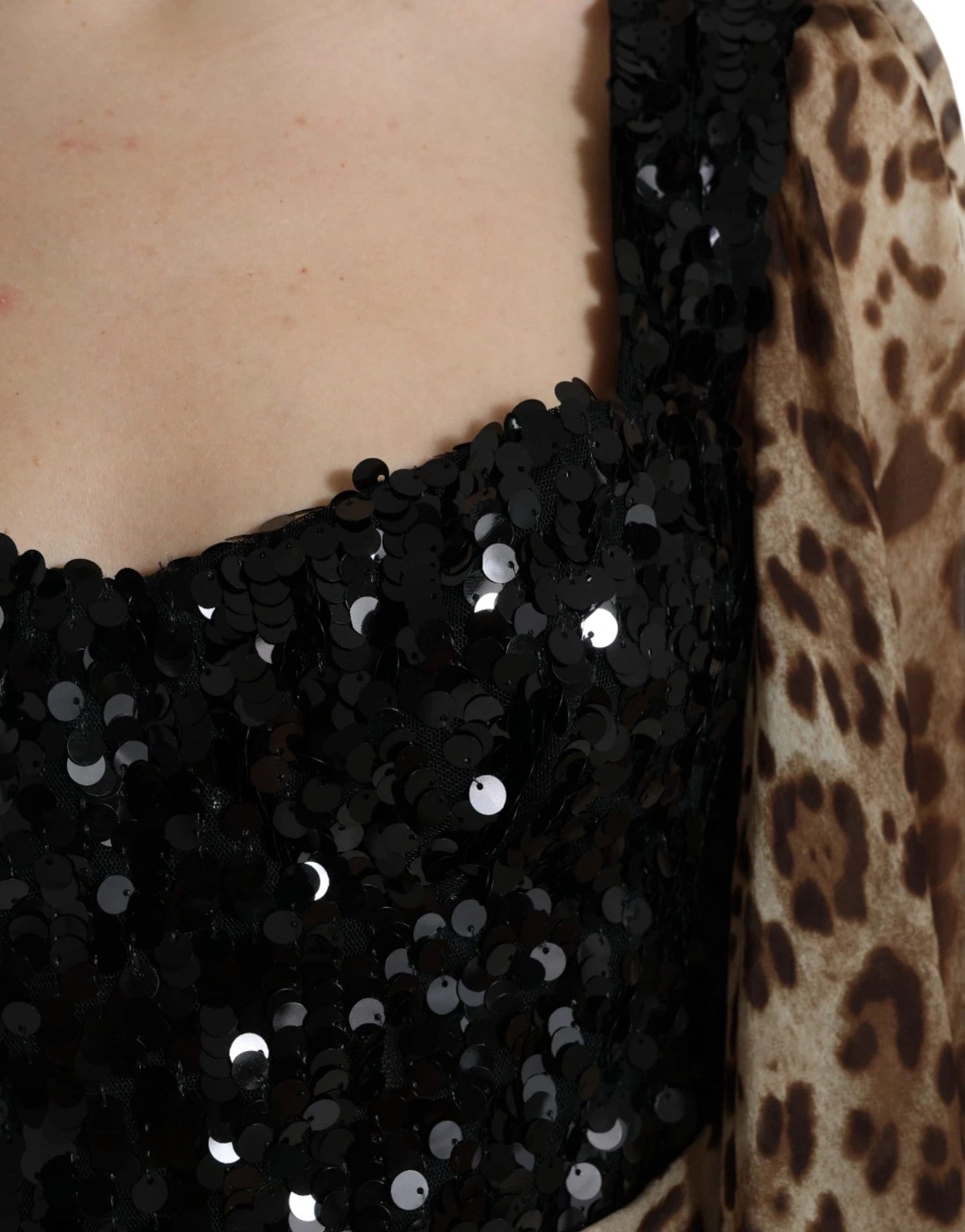 Dolce & Gabbana Leopard Print Silk Sequin Ruffle Maxi Dress Dolce & Gabbana
