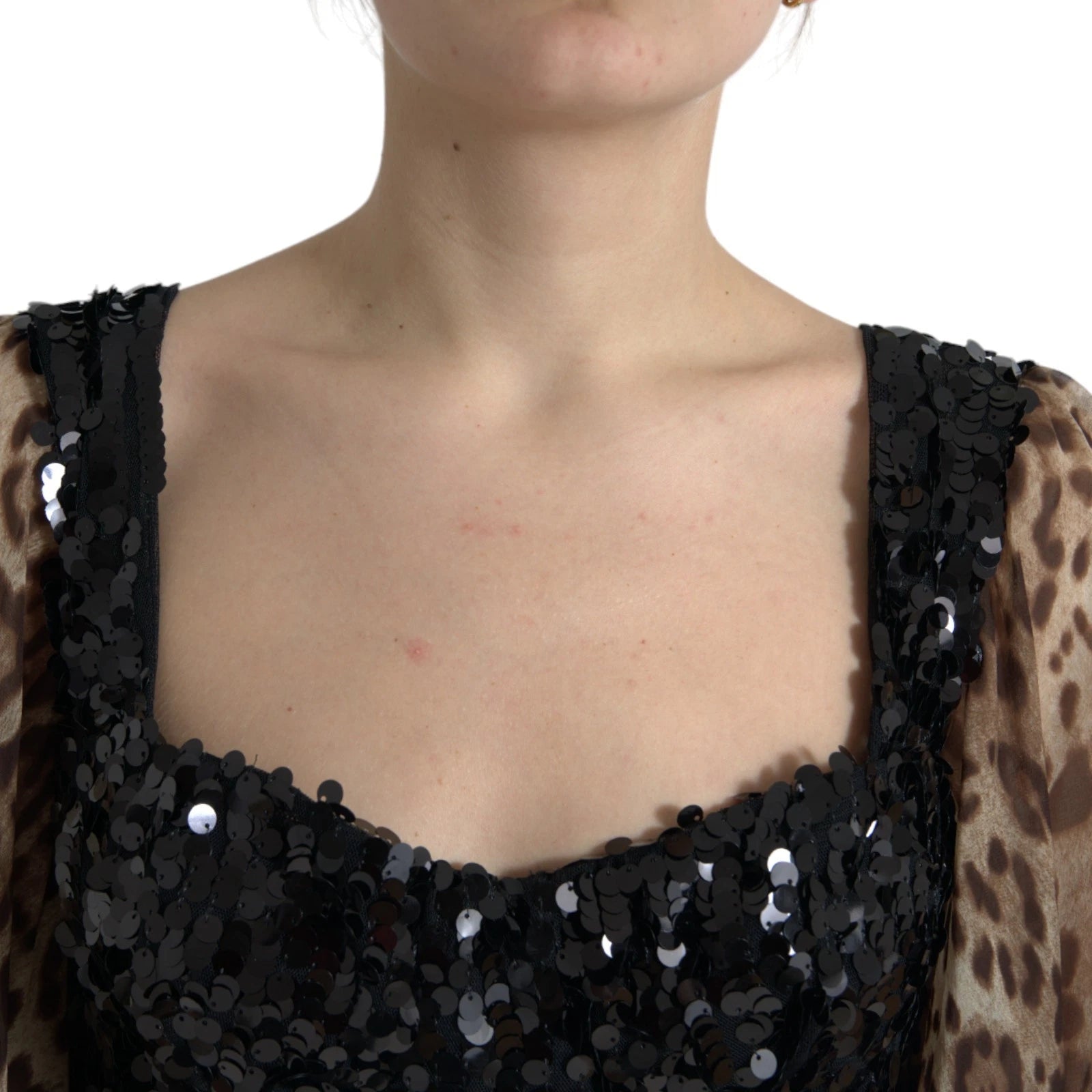 Dolce & Gabbana Leopard Print Silk Sequin Ruffle Maxi Dress Dolce & Gabbana