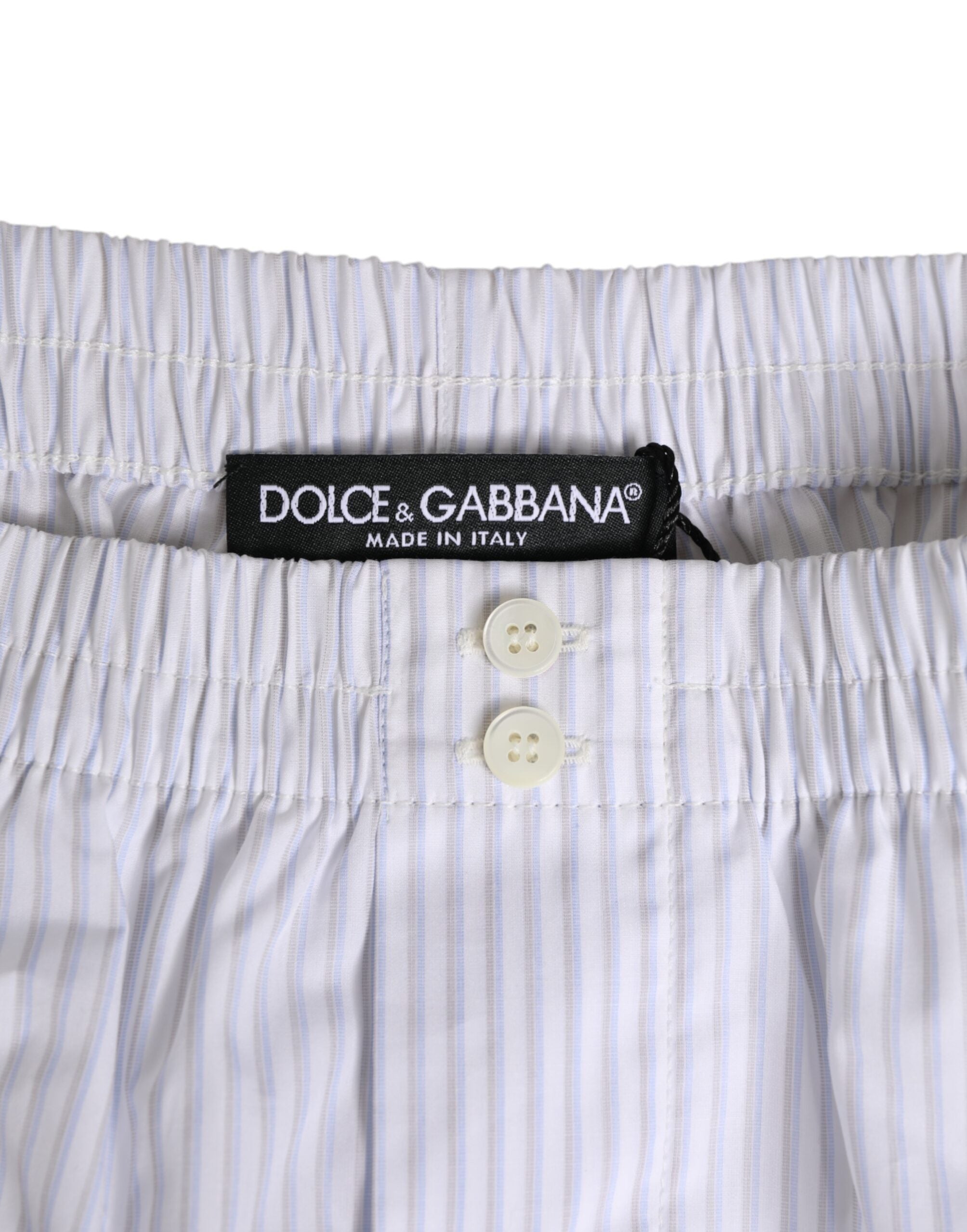 Dolce & Gabbana White Blue Cotton Striped Button Fly Shorts Swimwear Dolce & Gabbana