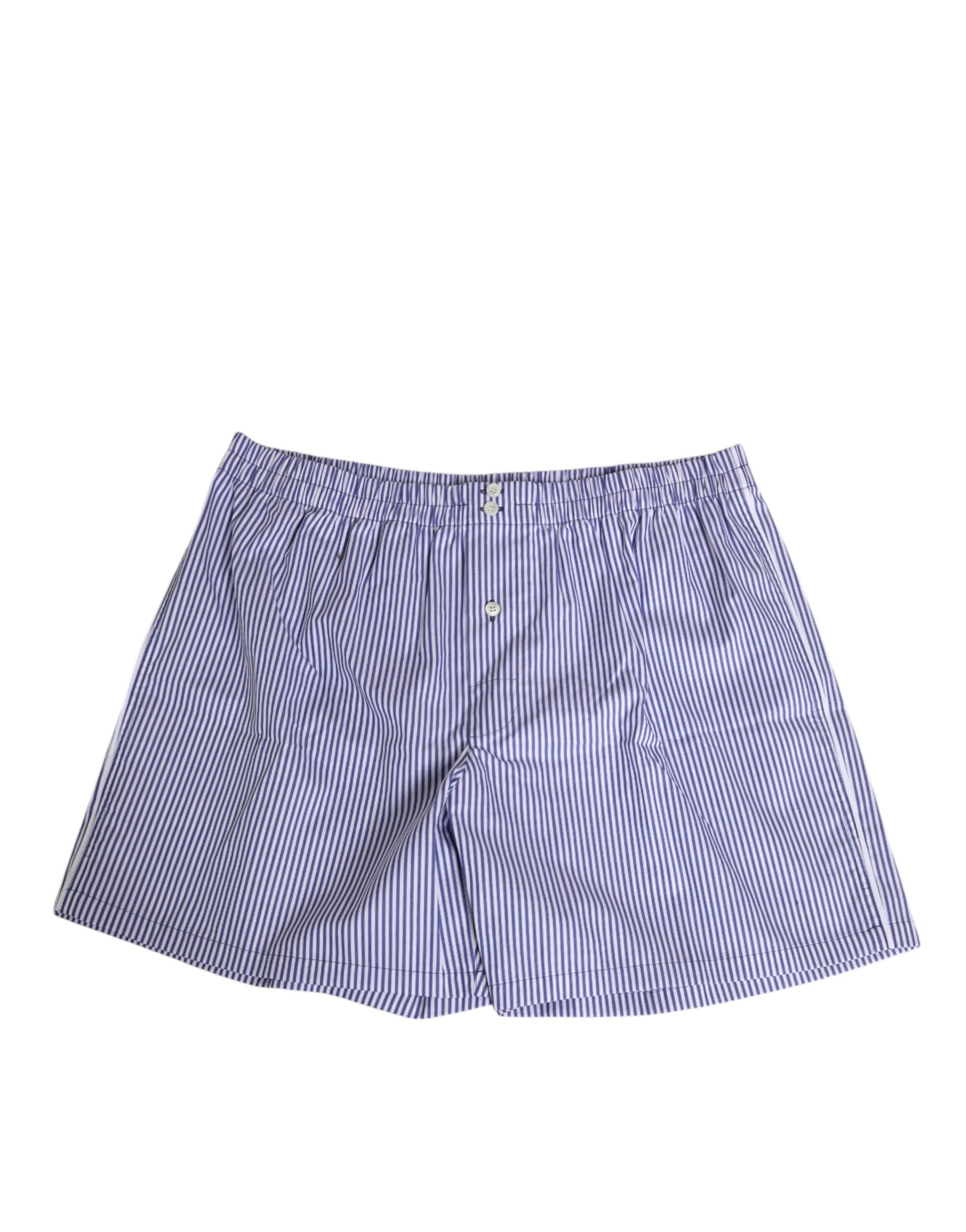 Dolce & Gabbana Blue White Cotton Striped Button Fly Shorts Swimwear Dolce & Gabbana