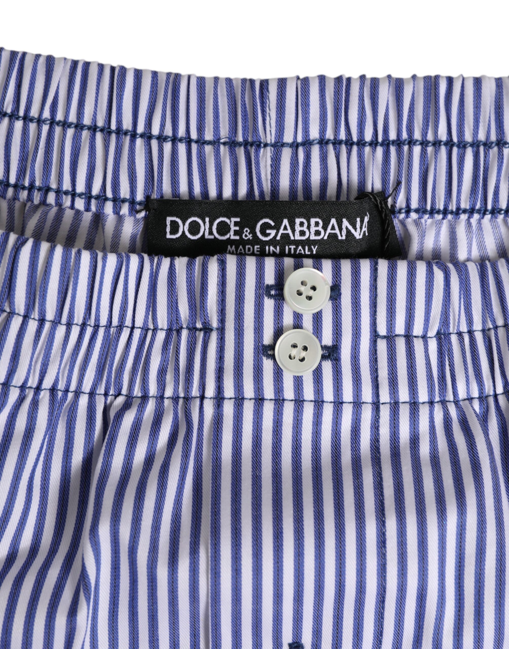 Dolce & Gabbana Blue White Cotton Striped Button Fly Shorts Swimwear Dolce & Gabbana