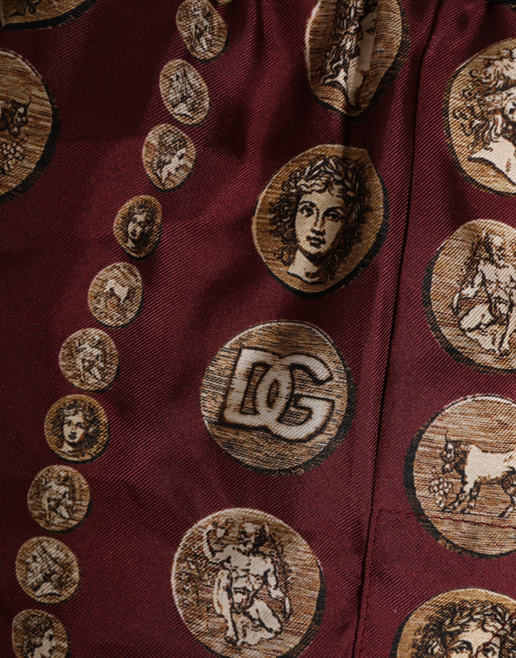 Dolce & Gabbana Burgundy Silk Coin Print Men Boxer Short Swimwear Dolce & Gabbana