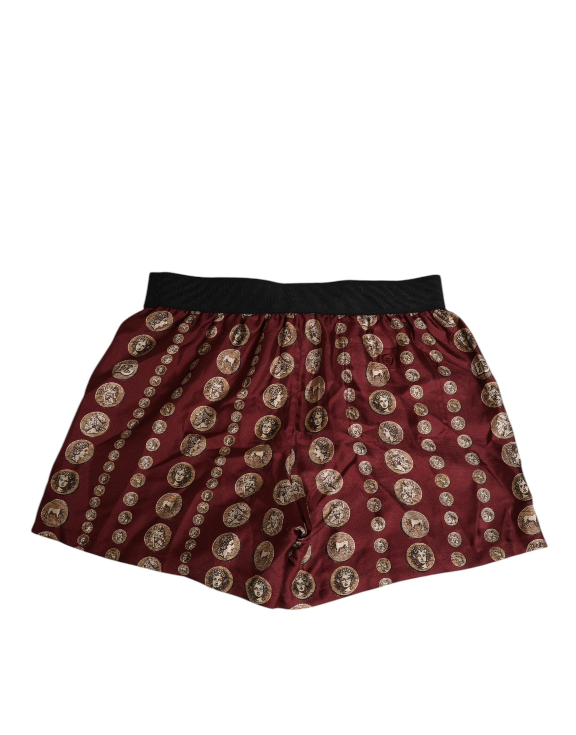 Dolce & Gabbana Burgundy Silk Coin Print Men Boxer Short Swimwear Dolce & Gabbana