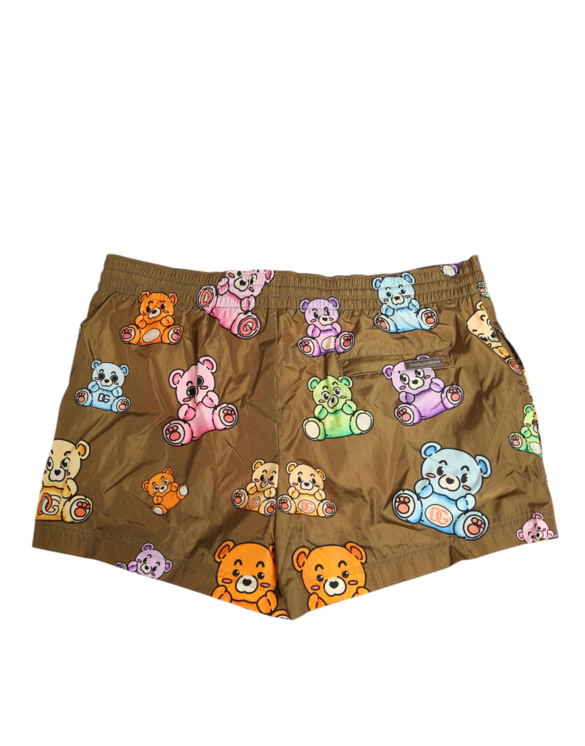 Dolce & Gabbana Brown Multicolor Teddy Bear Men Shorts Swimwear Dolce & Gabbana