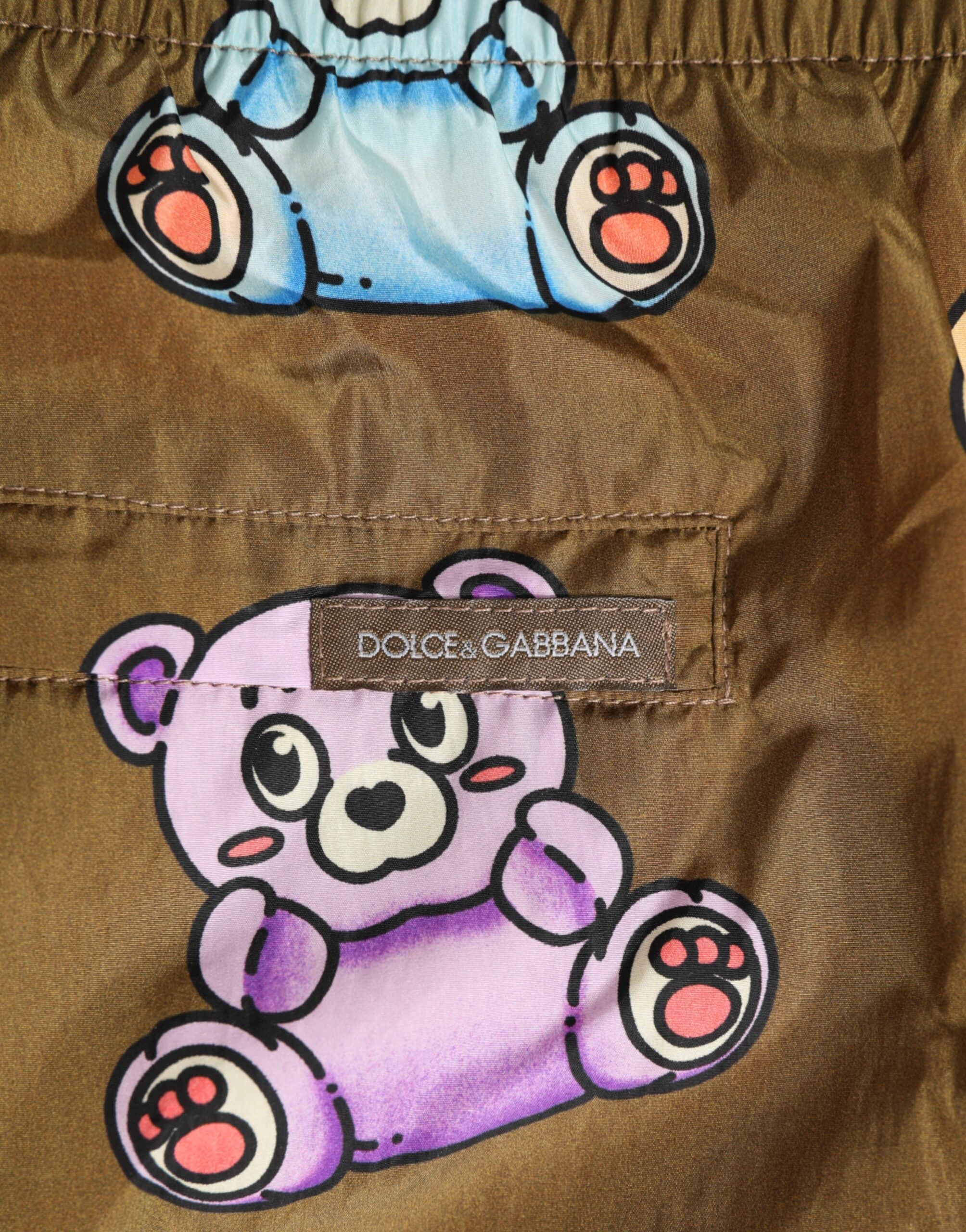 Dolce & Gabbana Brown Multicolor Teddy Bear Men Shorts Swimwear Dolce & Gabbana