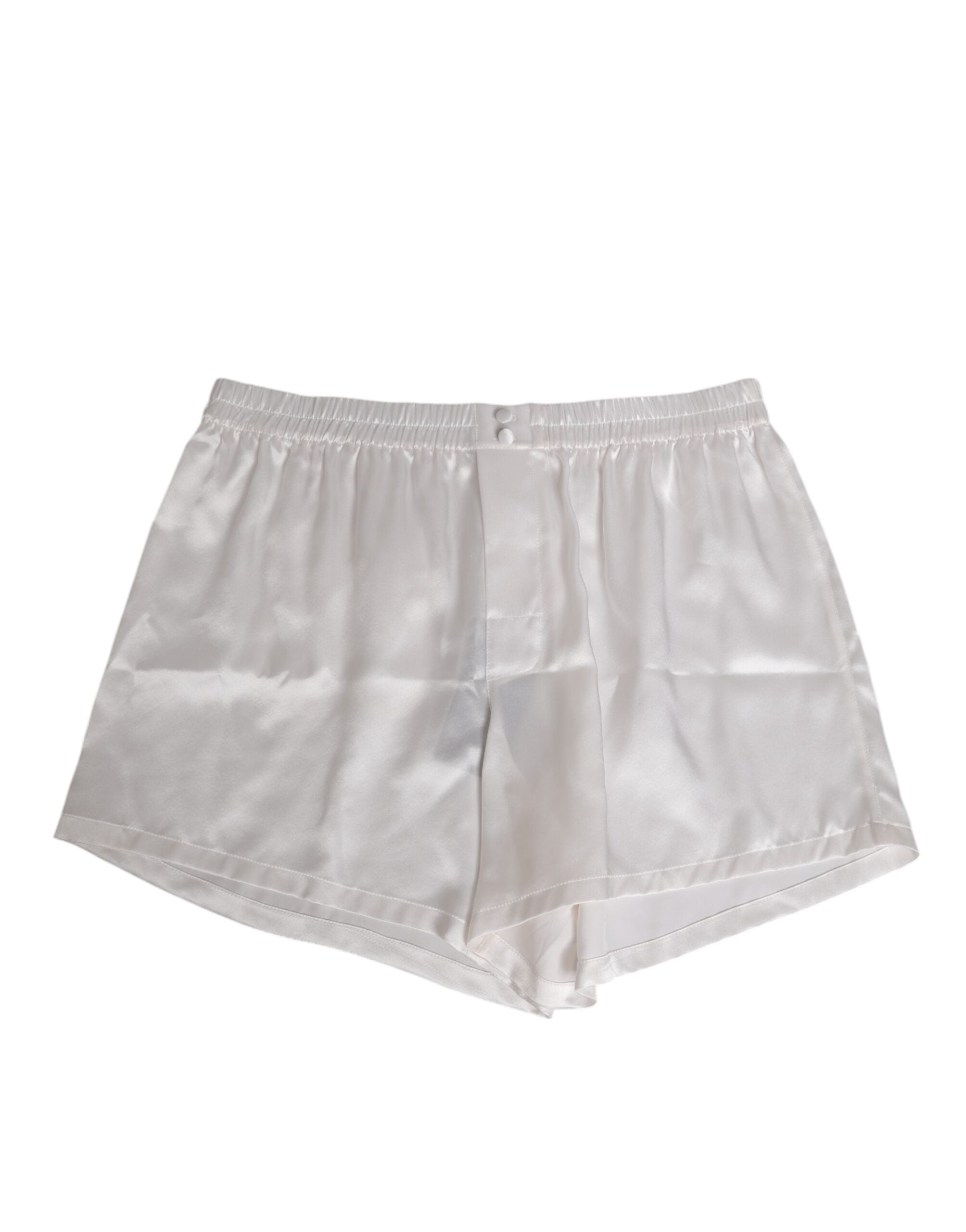 Dolce & Gabbana White Silk Satin Elastic Men Boxer Short Swimwear Dolce & Gabbana