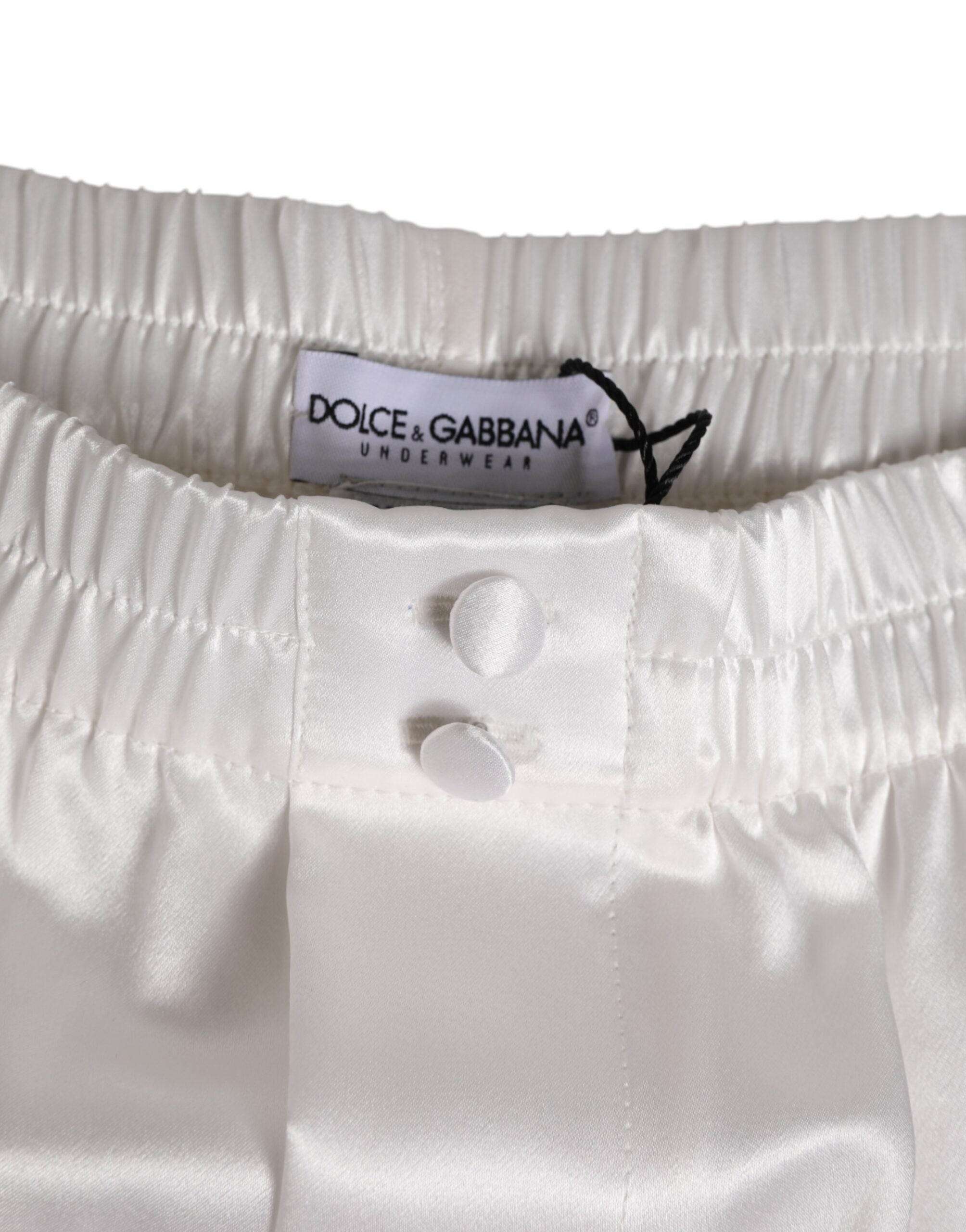 Dolce & Gabbana White Silk Satin Elastic Men Boxer Short Swimwear Dolce & Gabbana