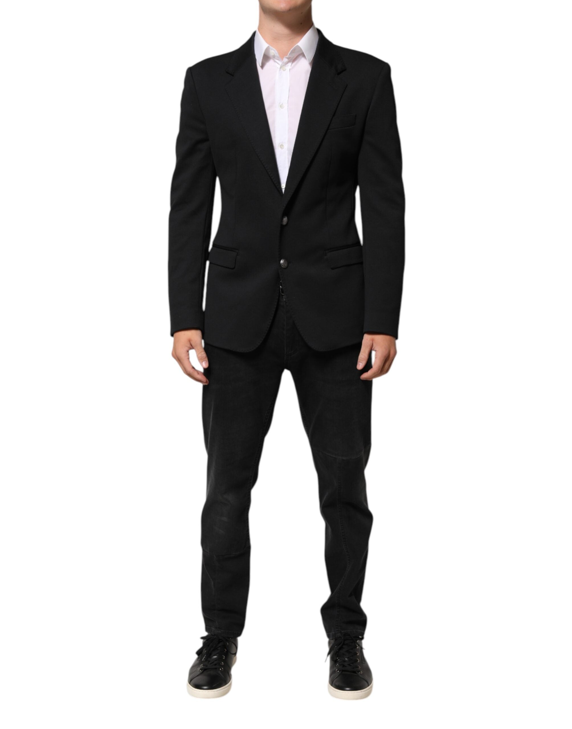 Dolce & Gabbana Dark Blue Cotton Men Jacket Coat Blazer Suit Dolce & Gabbana