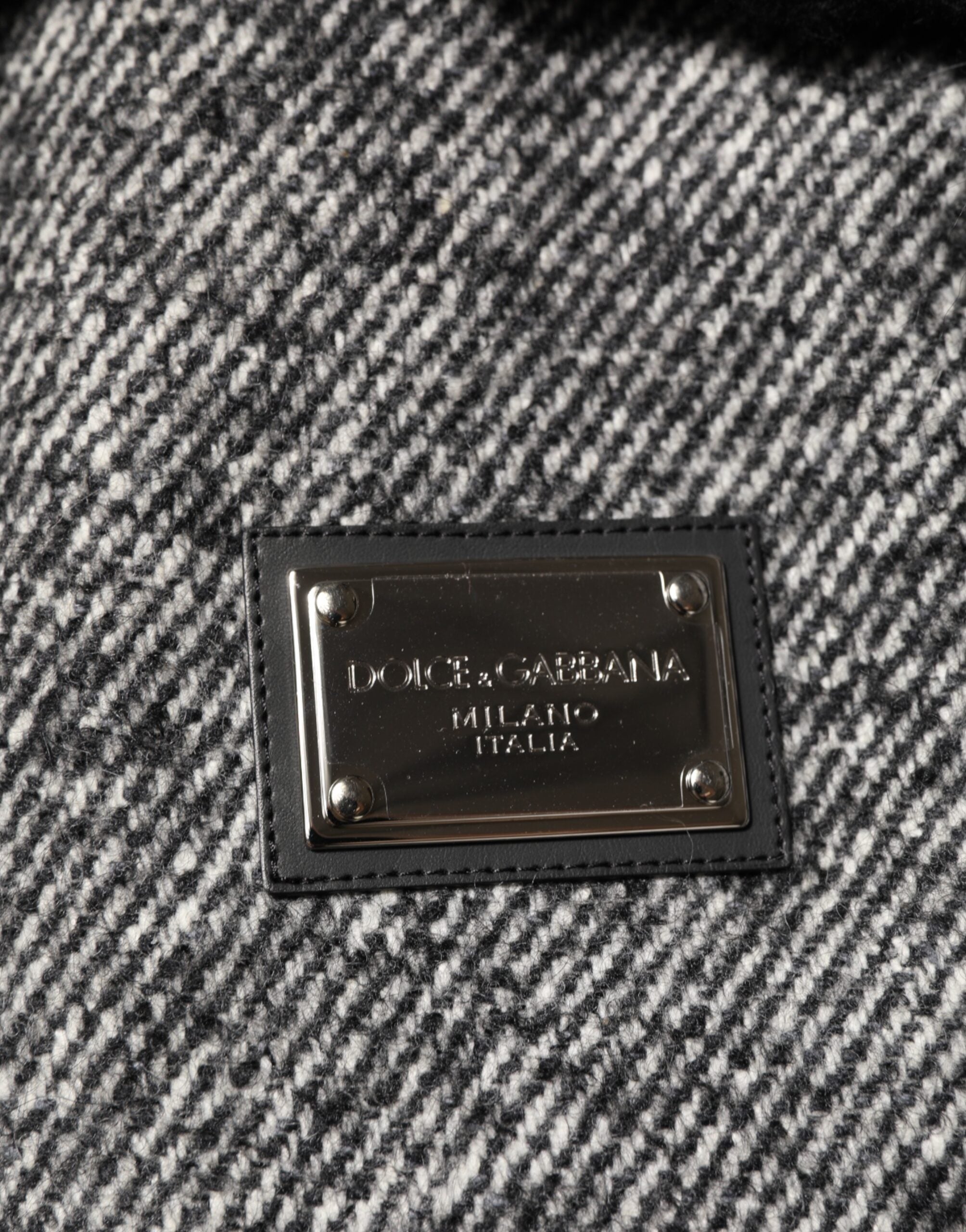 Dolce & Gabbana Gray Wool Herringbone Shearling Collar Bomber Jacket Dolce & Gabbana
