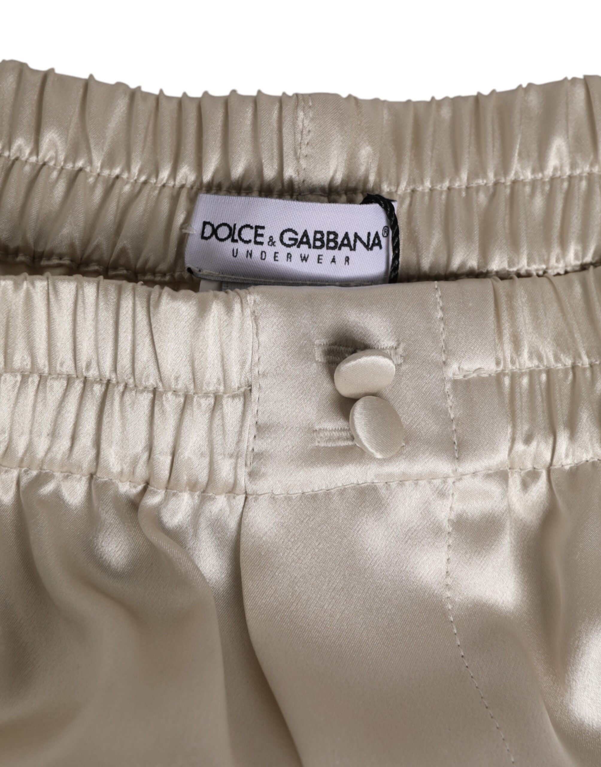 Dolce & Gabbana Beige Silk Satin Elastic Men Boxer Short Swimwear Dolce & Gabbana