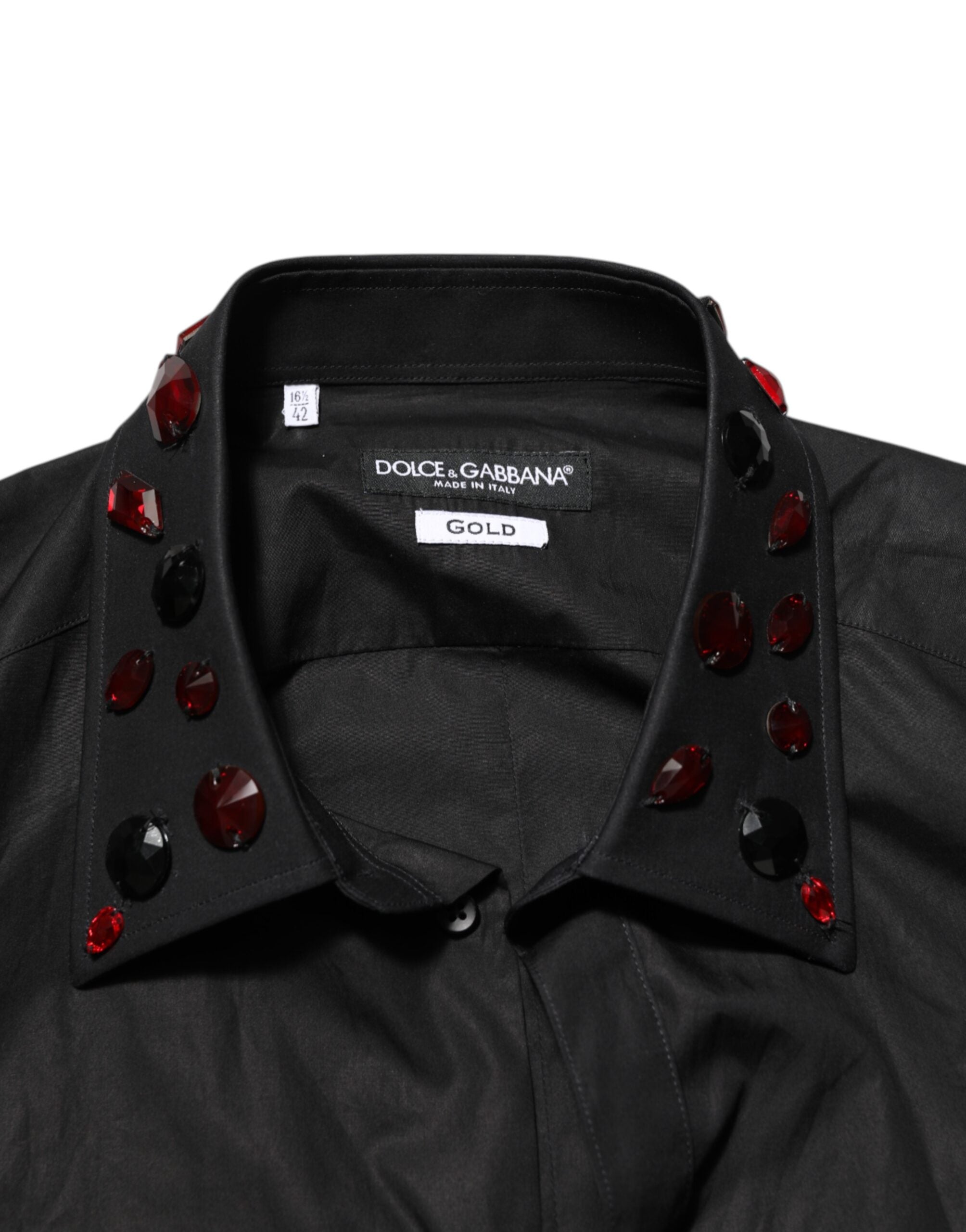 Dolce & Gabbana Black Cotton Embellished Collar Men’s Shirt Dolce & Gabbana