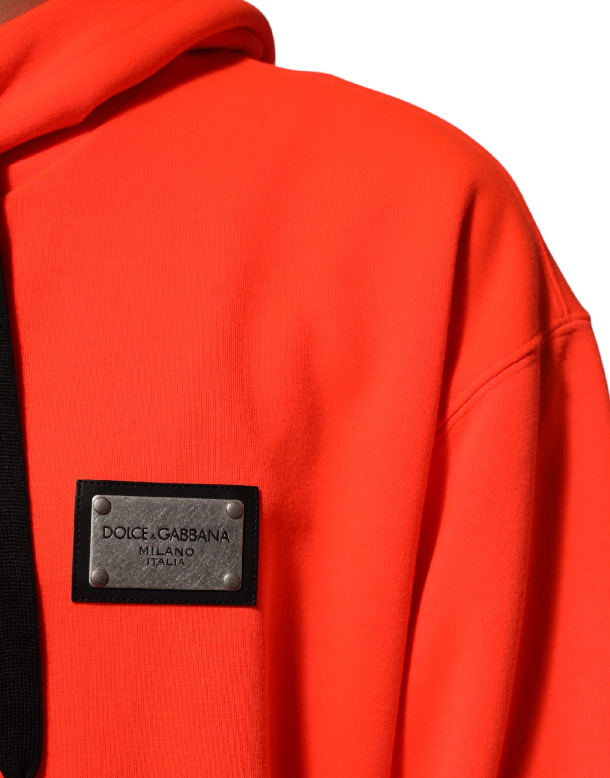 Dolce & Gabbana Red Fluorescent Polyester Logo Patch Hoodie Sweater Dolce & Gabbana