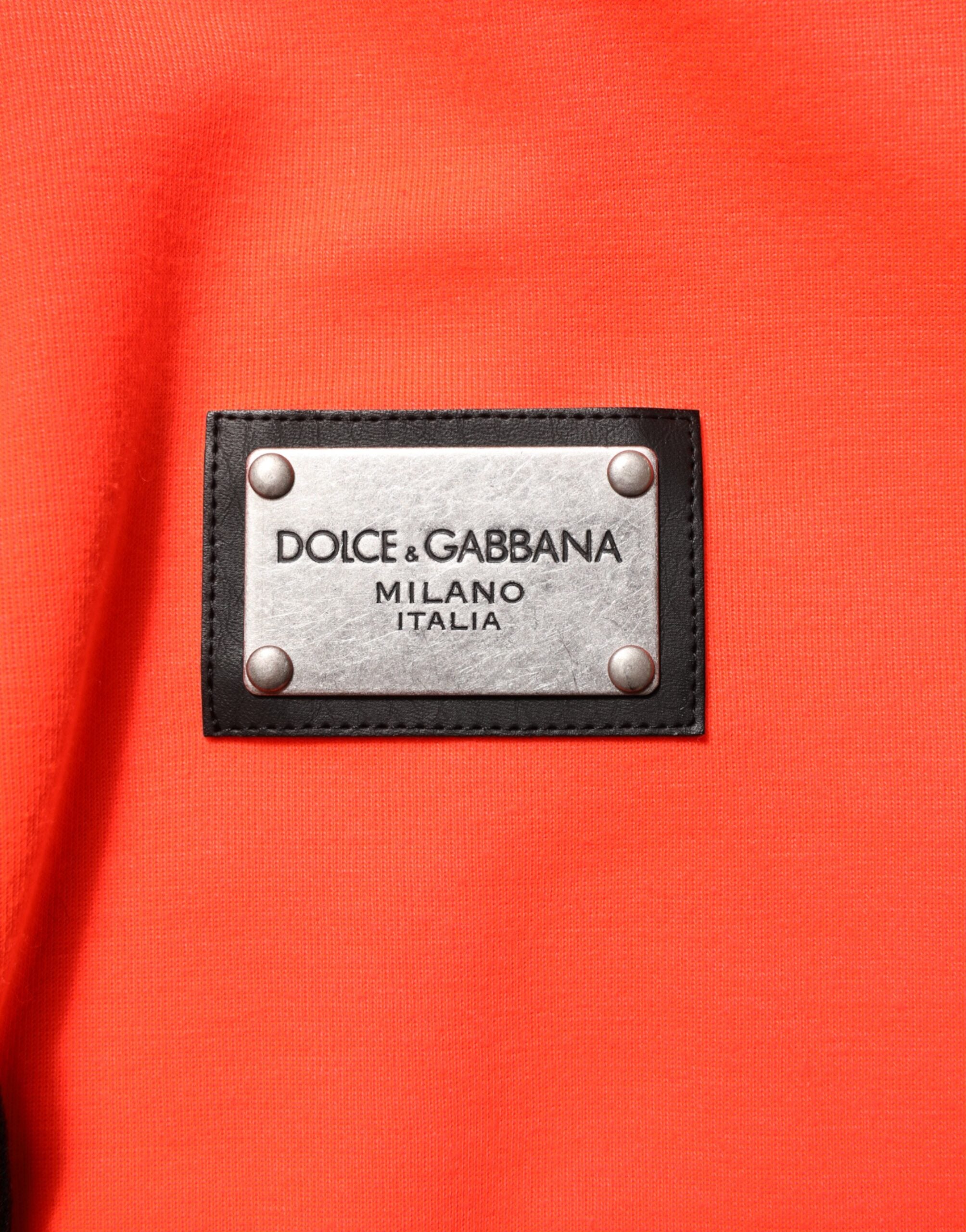 Dolce & Gabbana Red Fluorescent Polyester Logo Patch Hoodie Sweater Dolce & Gabbana