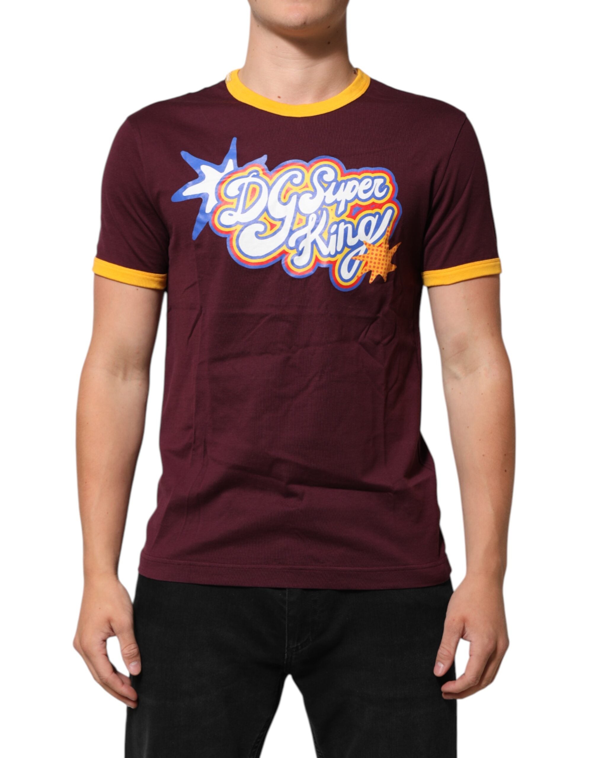 Dolce & Gabbana Burgundy Cotton DG Super King Logo T-Shirt Dolce & Gabbana