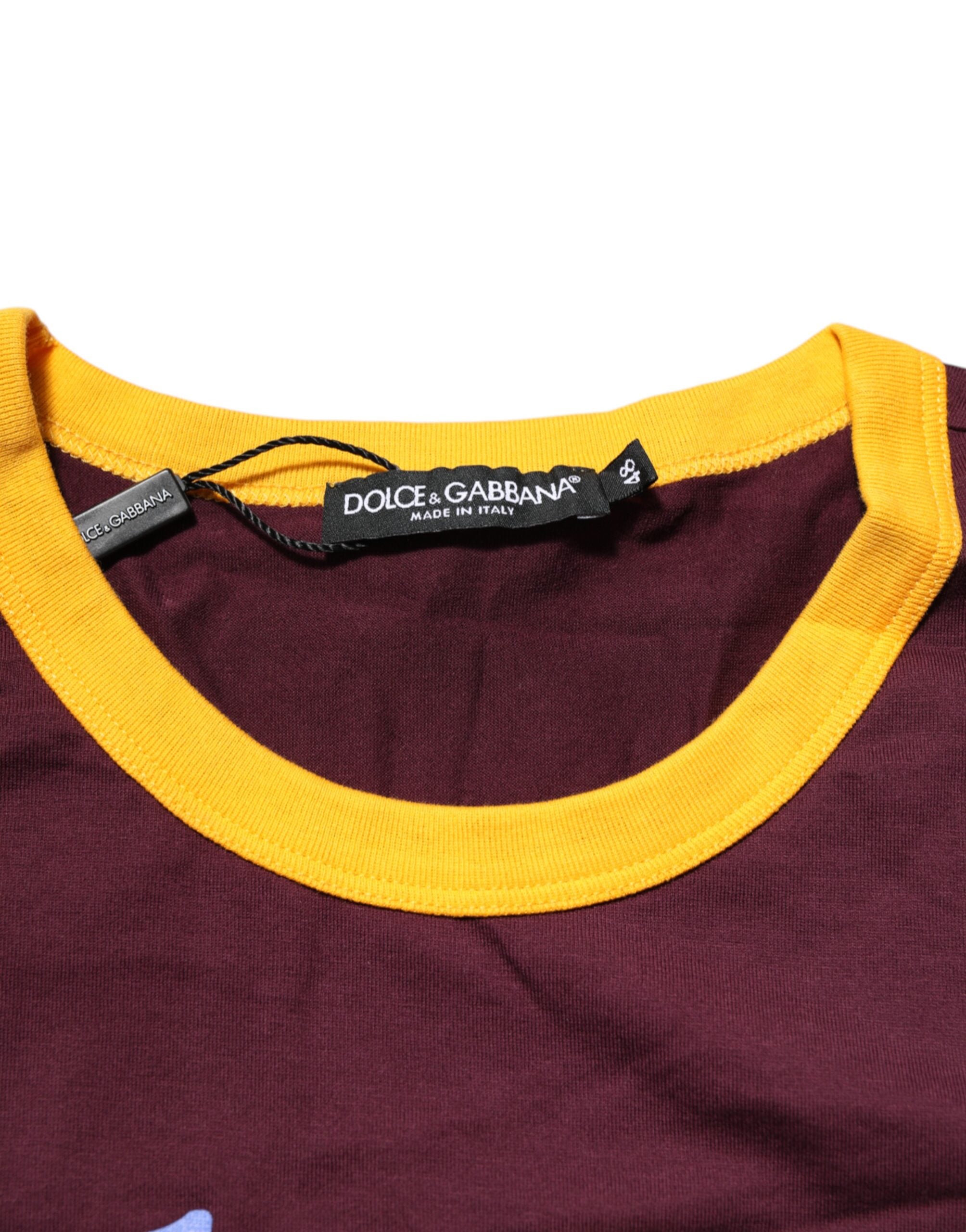 Dolce & Gabbana Burgundy Cotton DG Super King Logo T-Shirt Dolce & Gabbana