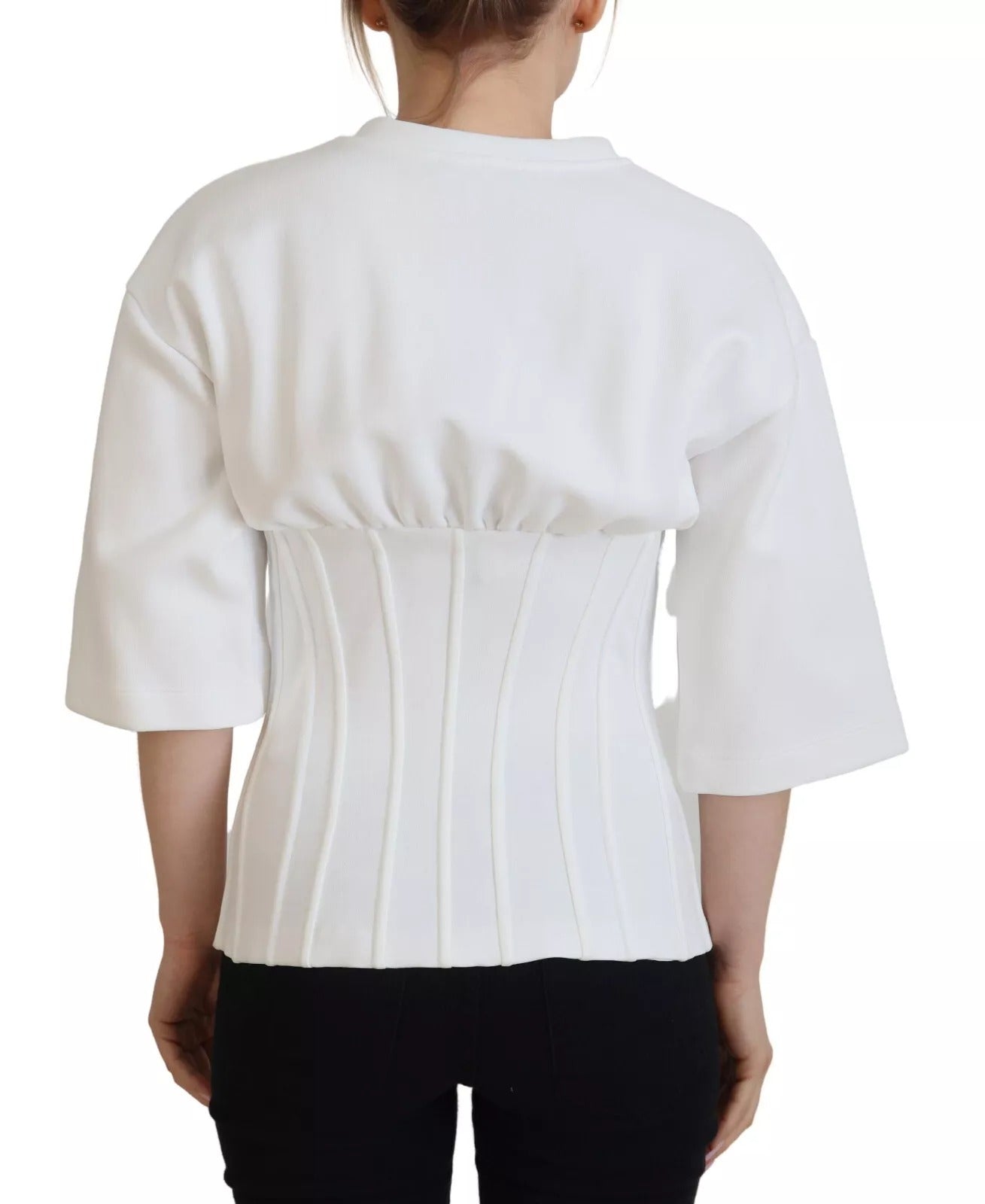 Dolce & Gabbana White Cotton Corset Stretch Top T-shirt Dolce & Gabbana