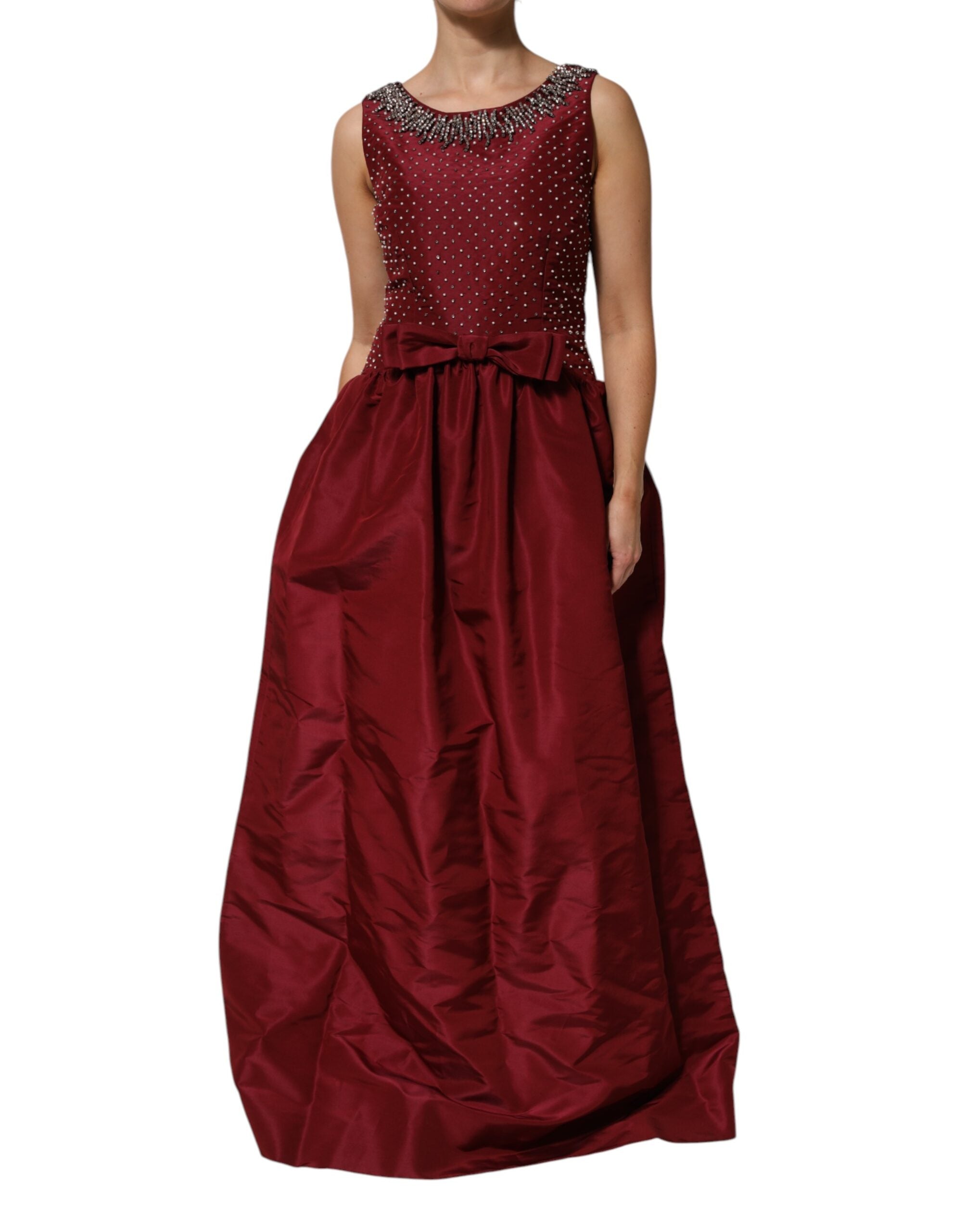 Dolce & Gabbana Burgundy Silk Beaded Evening Gown Dress Dolce & Gabbana