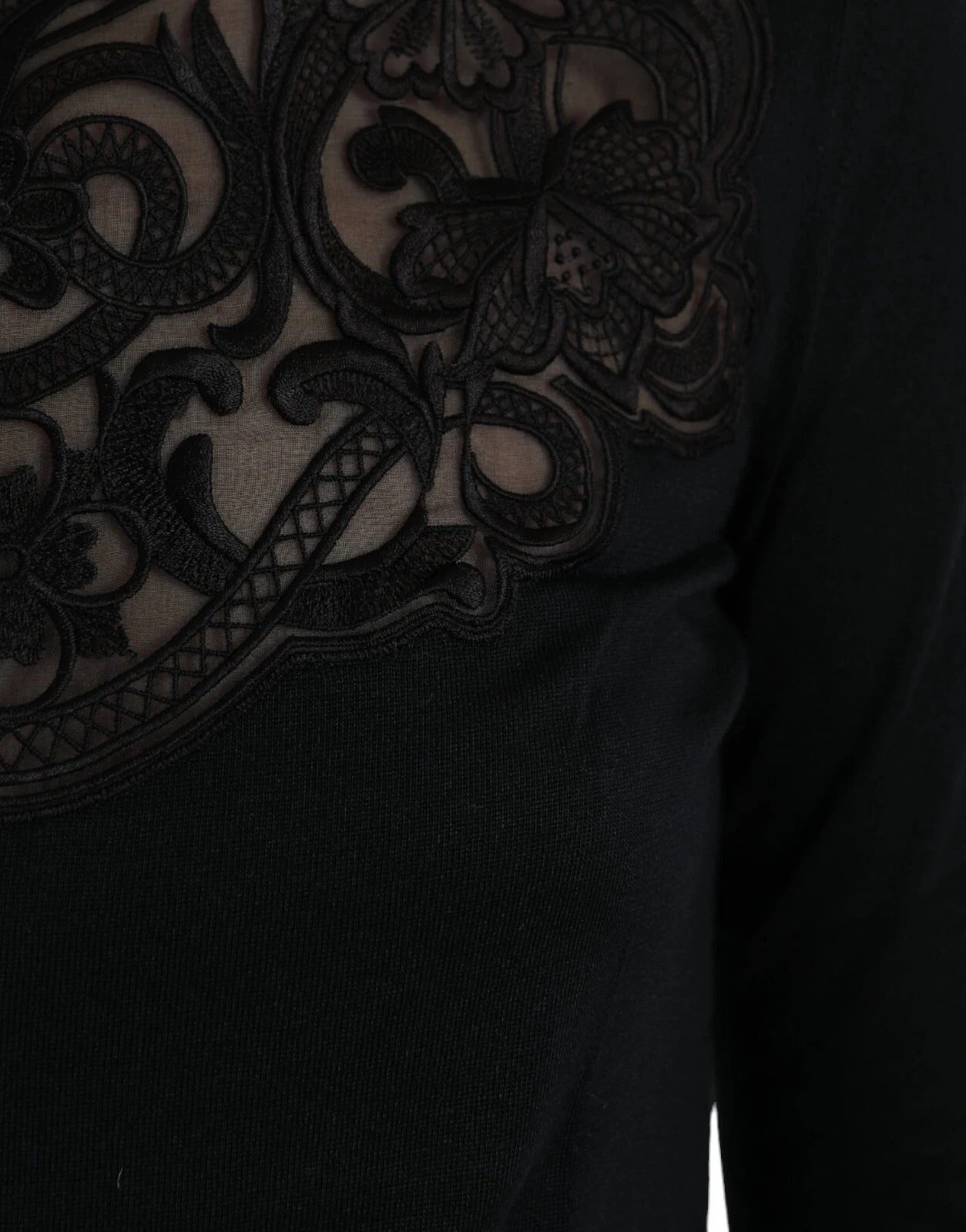 Dolce & Gabbana Black Silk Lace Trim Long Sleeves Blouse Top Dolce & Gabbana