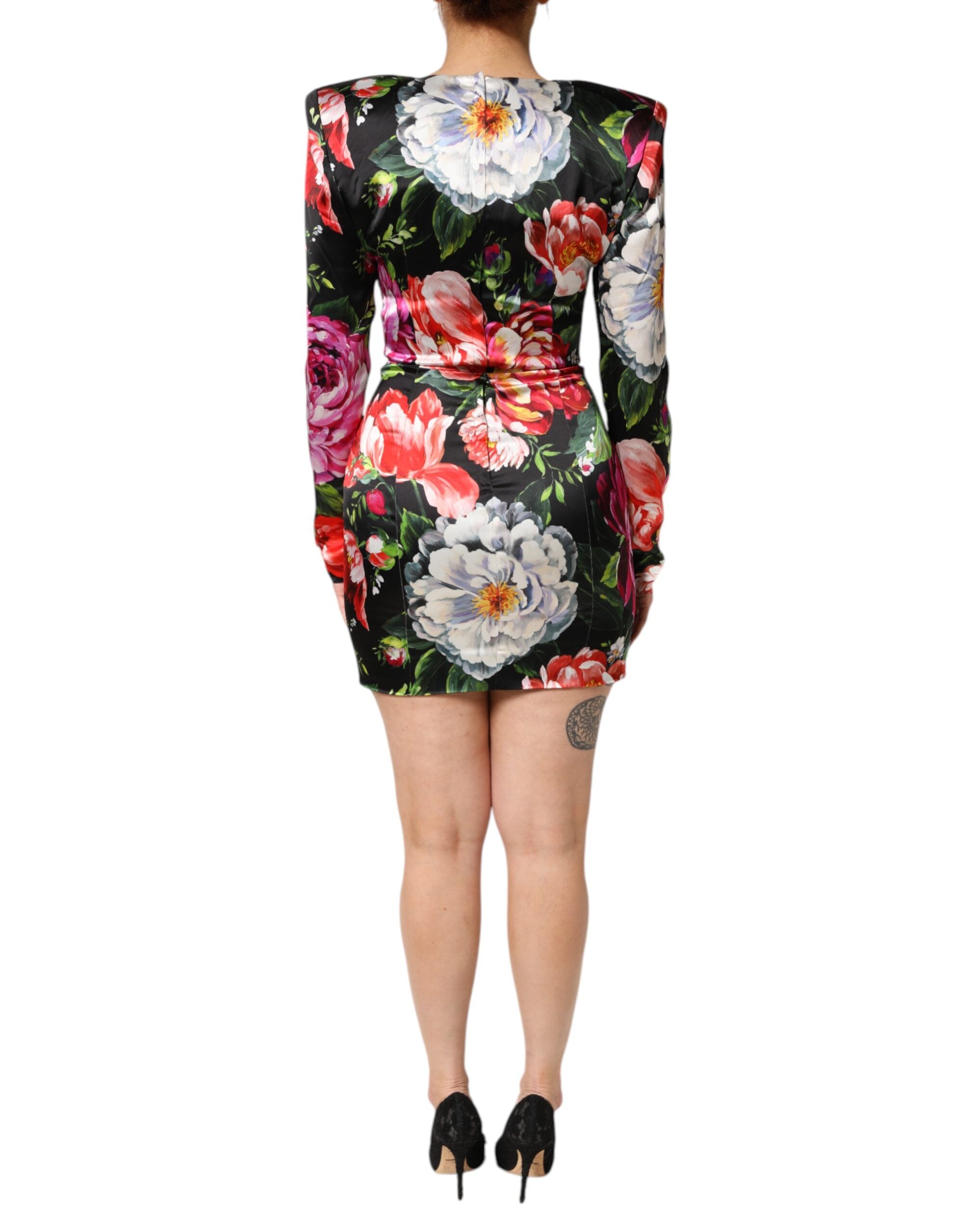 Dolce & Gabbana Black Floral Fiori Pittorici Mini Bodycon Dress Dolce & Gabbana