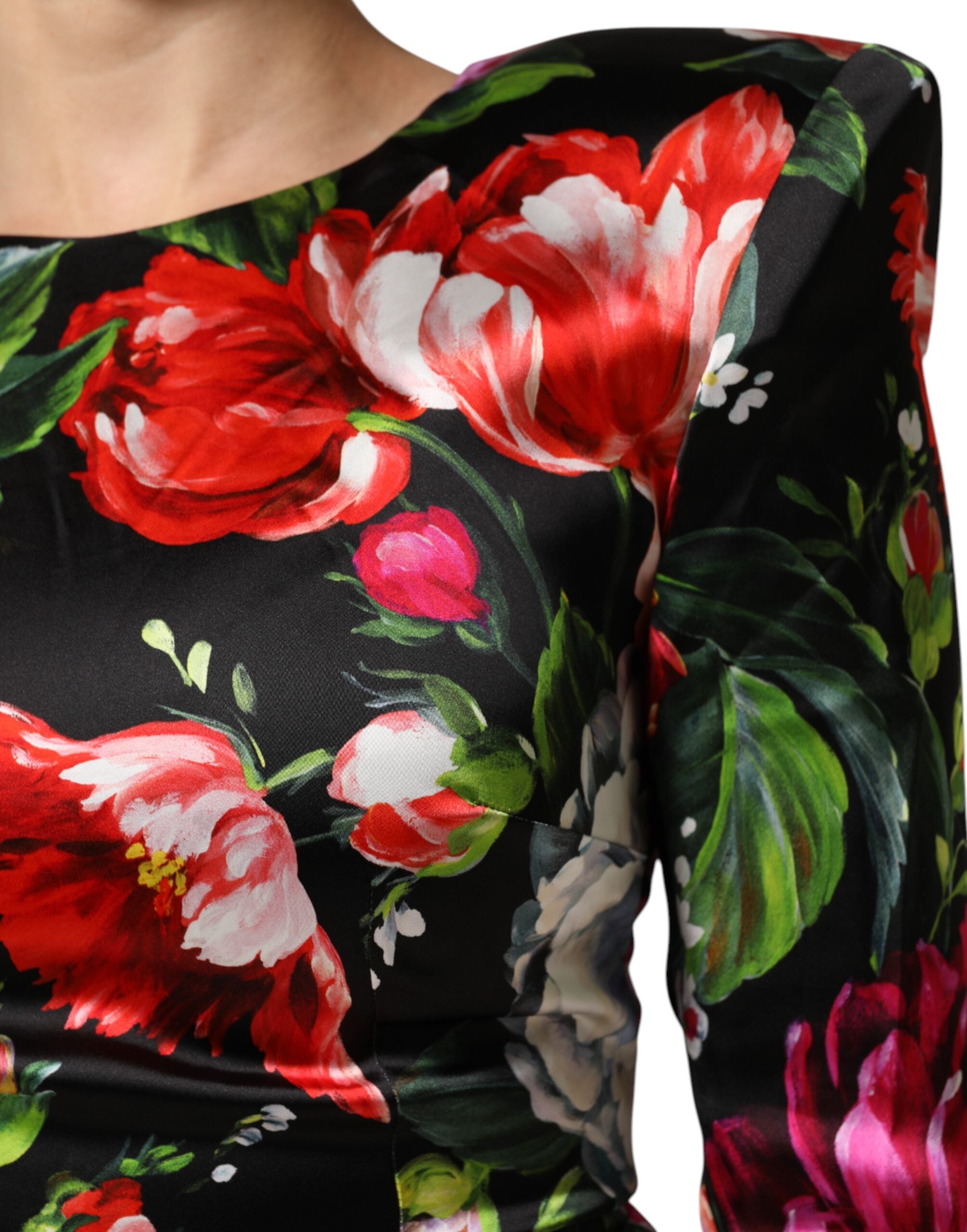 Dolce & Gabbana Black Floral Fiori Pittorici Mini Bodycon Dress Dolce & Gabbana