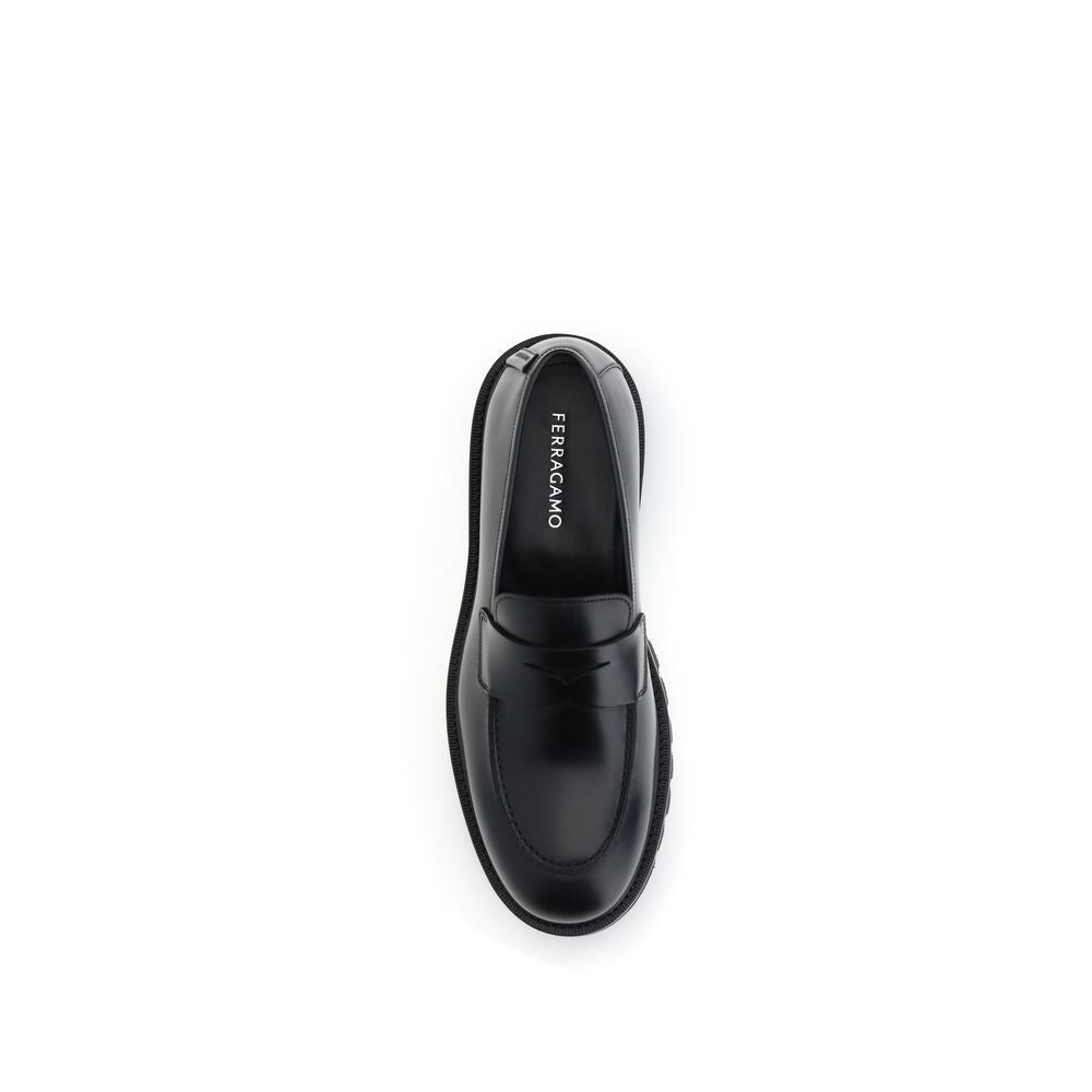 Ferragamo Black Calf Leather Bos Taurus Slip-On Loafers Ferragamo