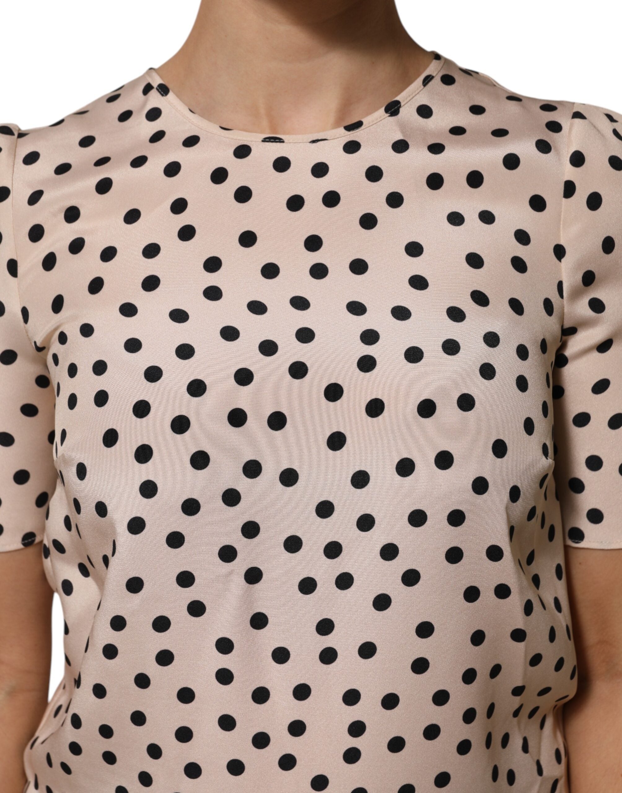 Dolce & Gabbana Beige Black Polka Dot Silk Short Sleeve Blouse Top Dolce & Gabbana