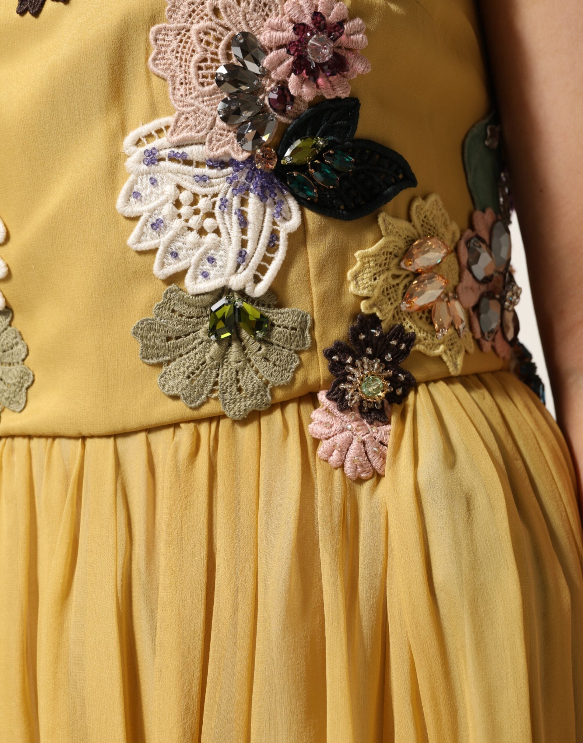 Dolce & Gabbana Yellow Silk Floral Embroidered Maxi Dress Dolce & Gabbana
