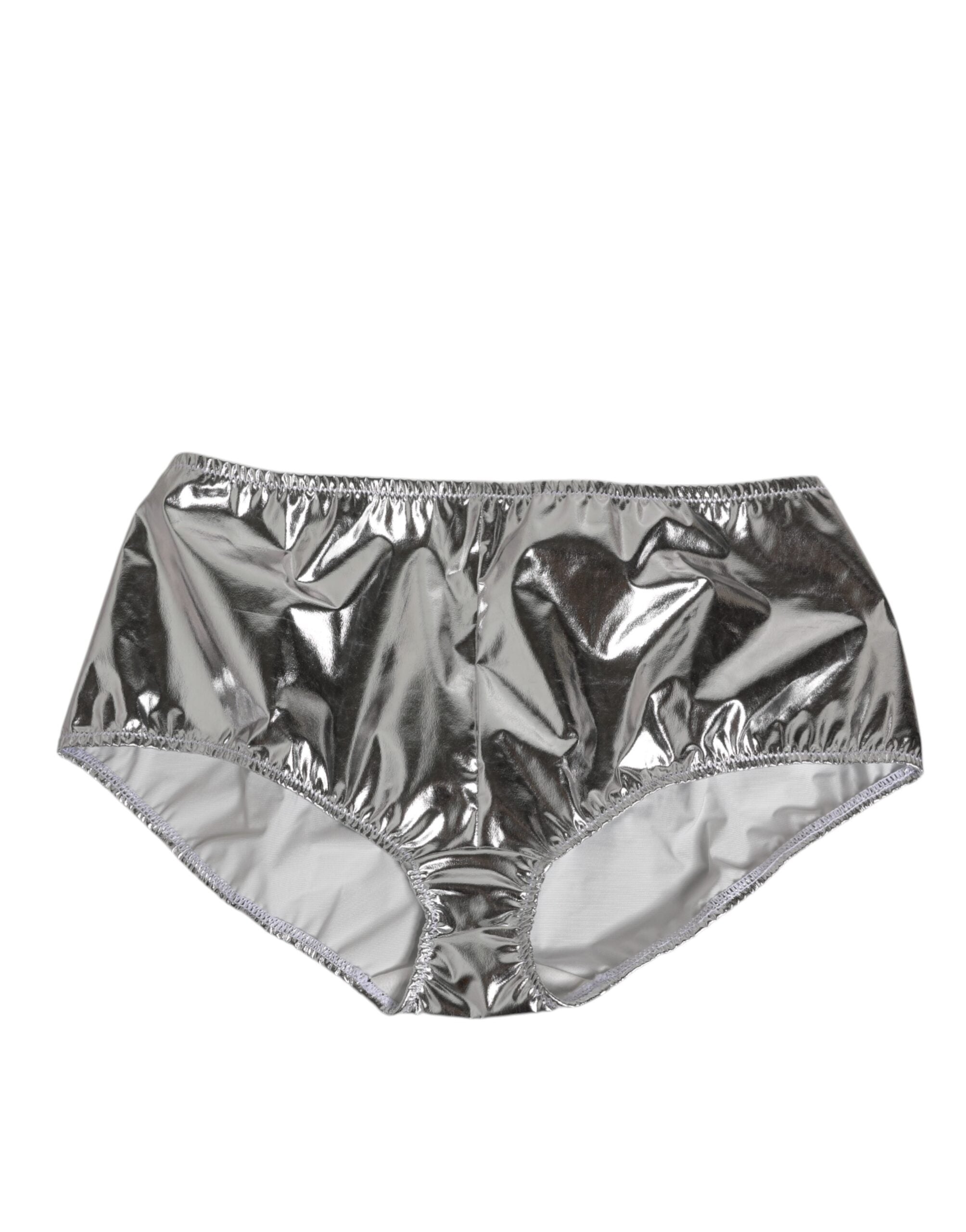 Dolce & Gabbana Silver Metallic High Waist Bikini Bottom Women Underwear Dolce & Gabbana