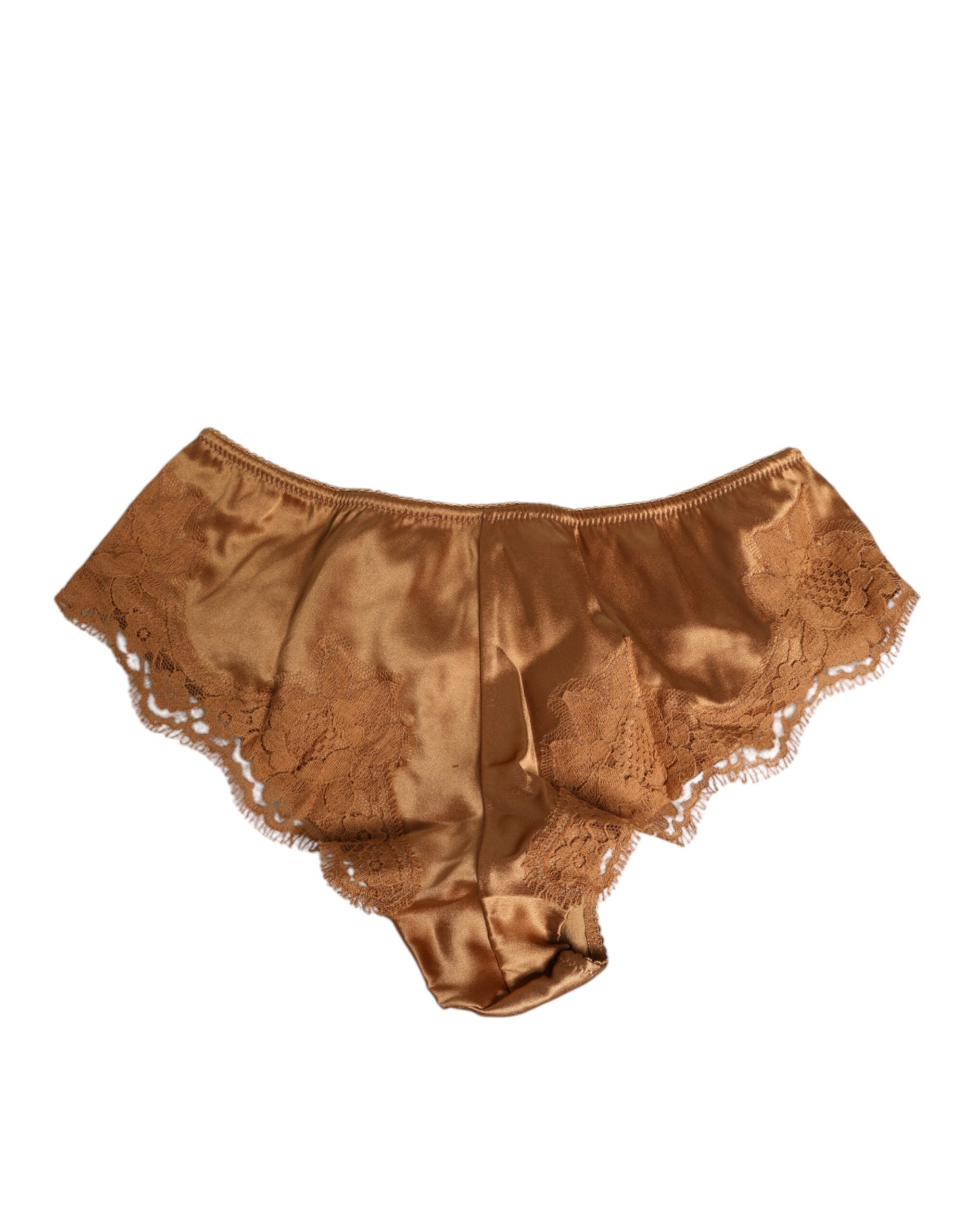 Dolce & Gabbana Brown Lace Silk Satin Slip Panties Underwear Dolce & Gabbana