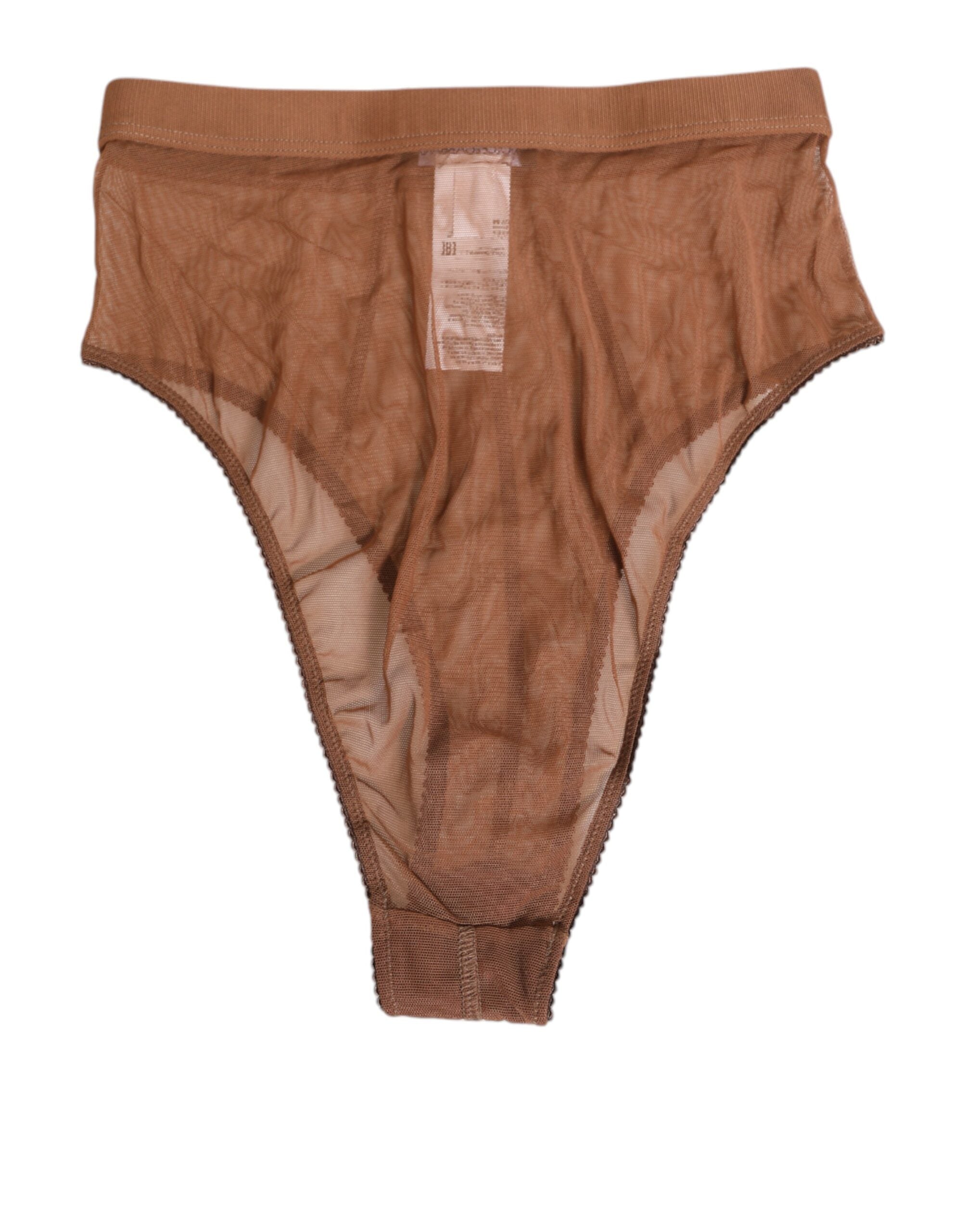 Dolce & Gabbana Brown Sheer Mesh High Waist Briefs Underwear Dolce & Gabbana