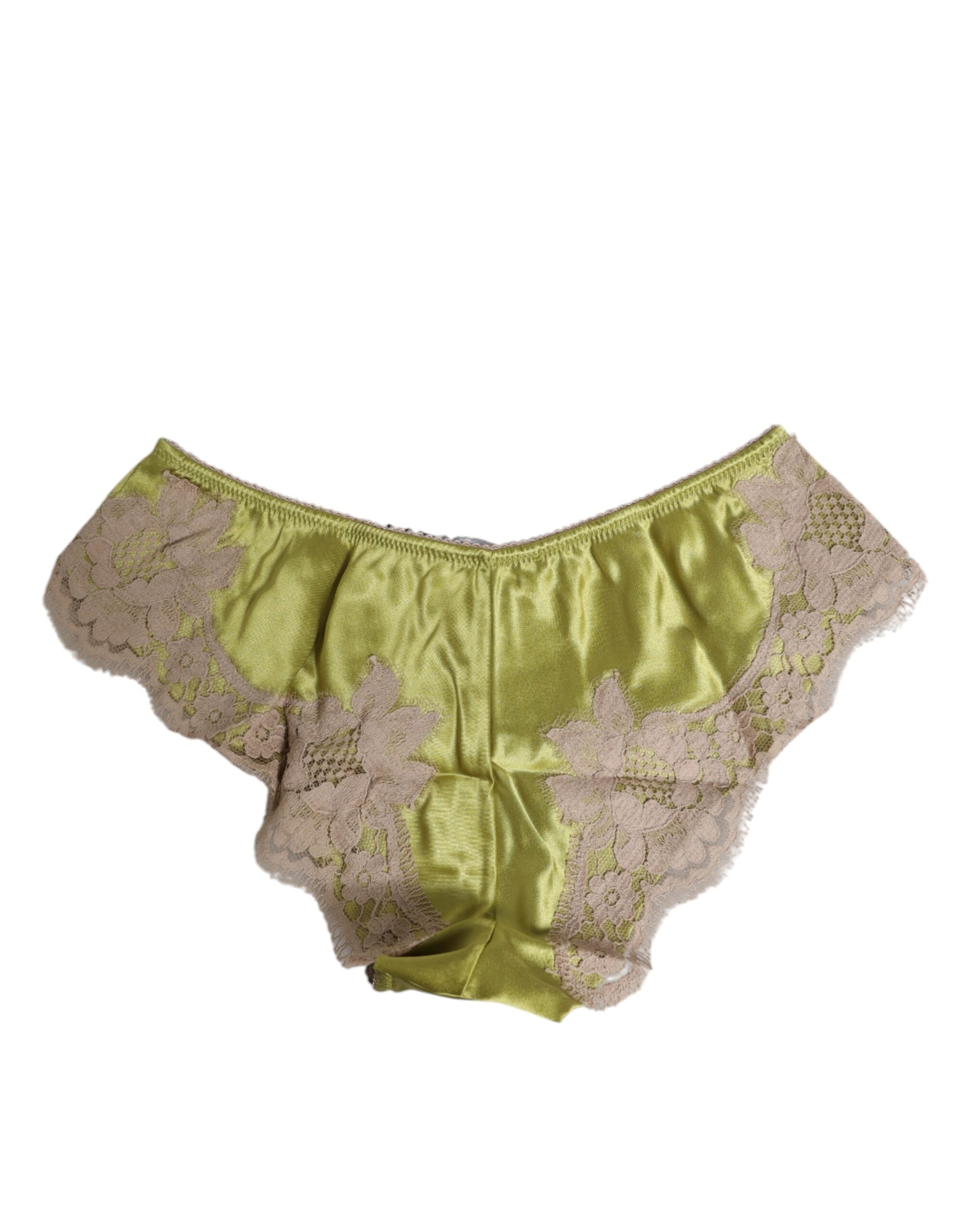 Dolce & Gabbana Green Silk Satin Lace Trim New Slip Underwear Dolce & Gabbana