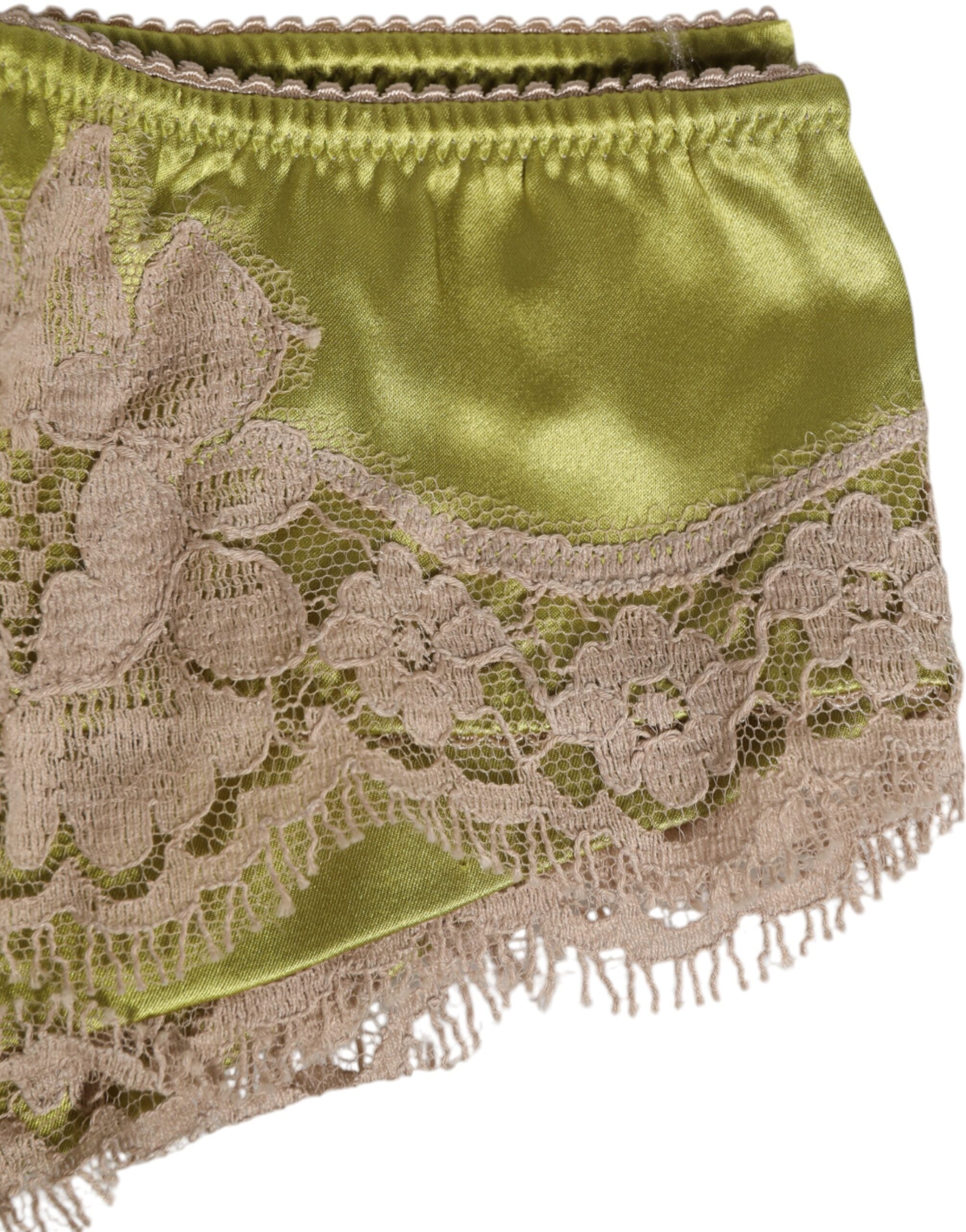 Dolce & Gabbana Green Silk Satin Lace Trim New Slip Underwear Dolce & Gabbana
