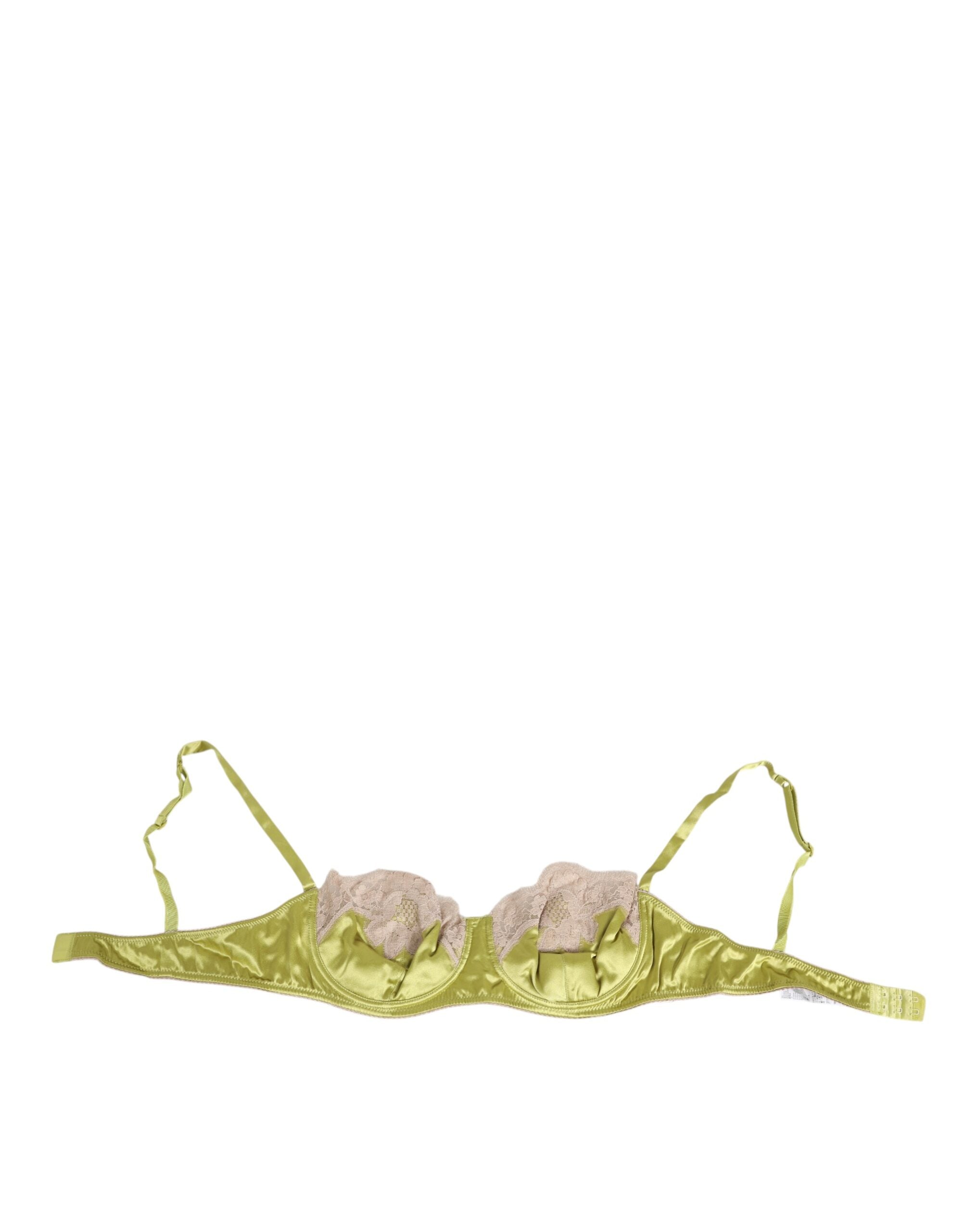 Dolce & Gabbana Lime Green Silk Satin Lace Padded Balconnet Underwear Dolce & Gabbana