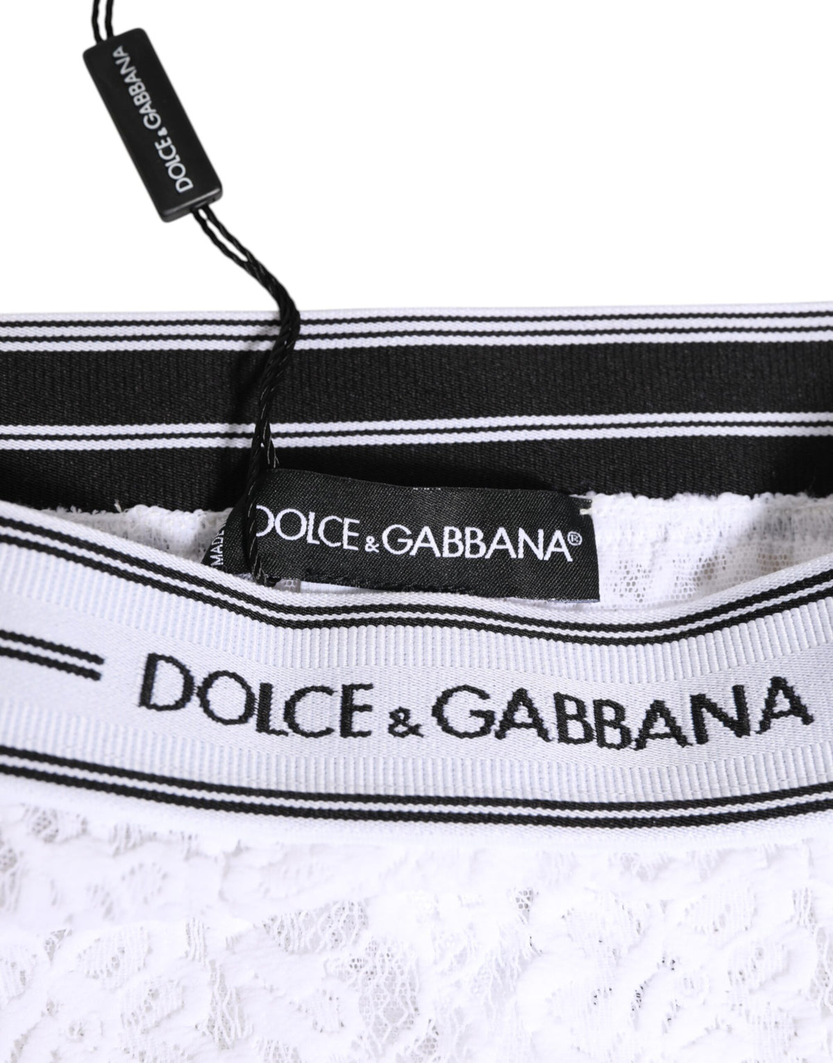 Dolce & Gabbana White Lace Slip Brief Logo Waistband Underwear