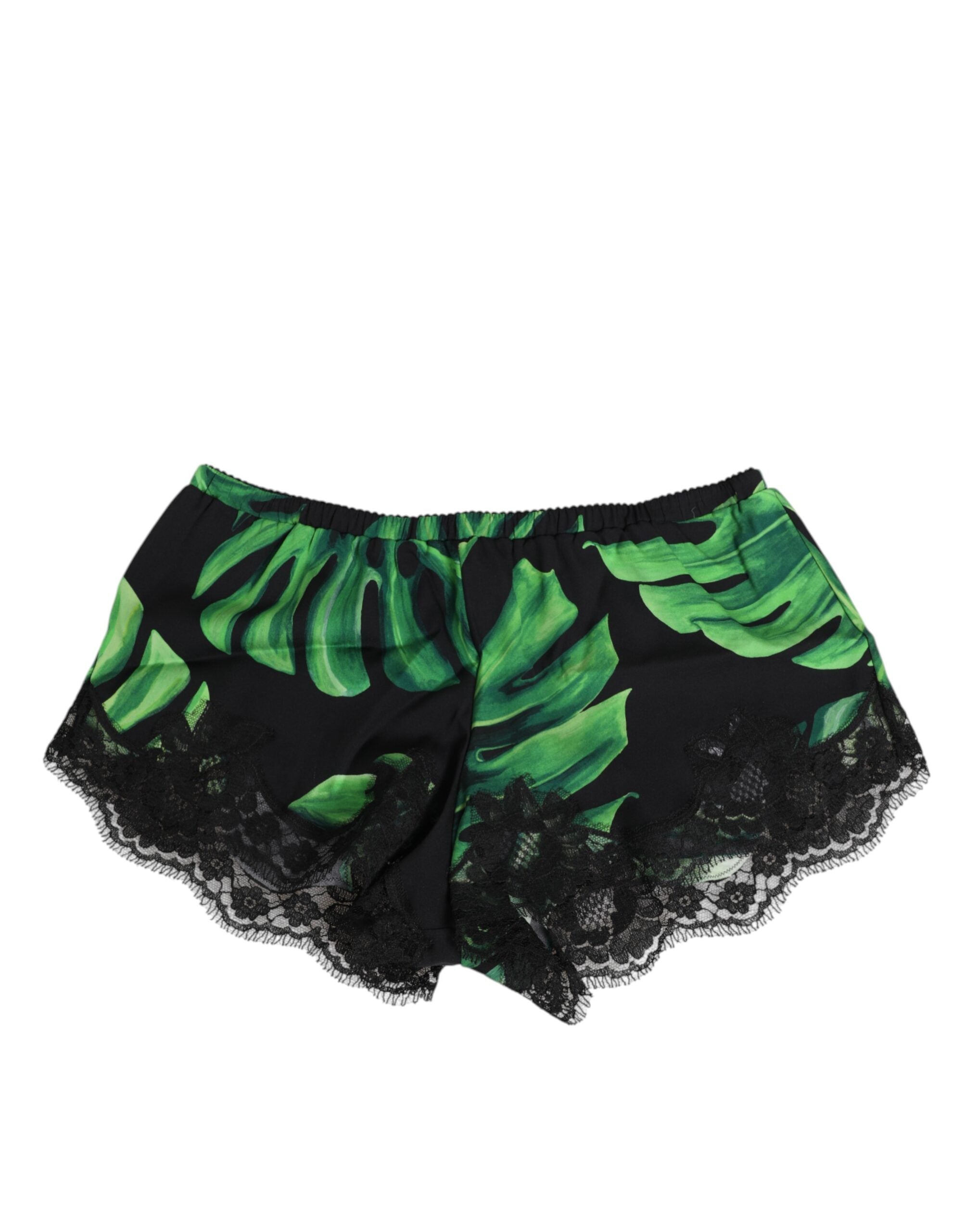Dolce & Gabbana Black Green Tropical Print Lace Underwear Dolce & Gabbana