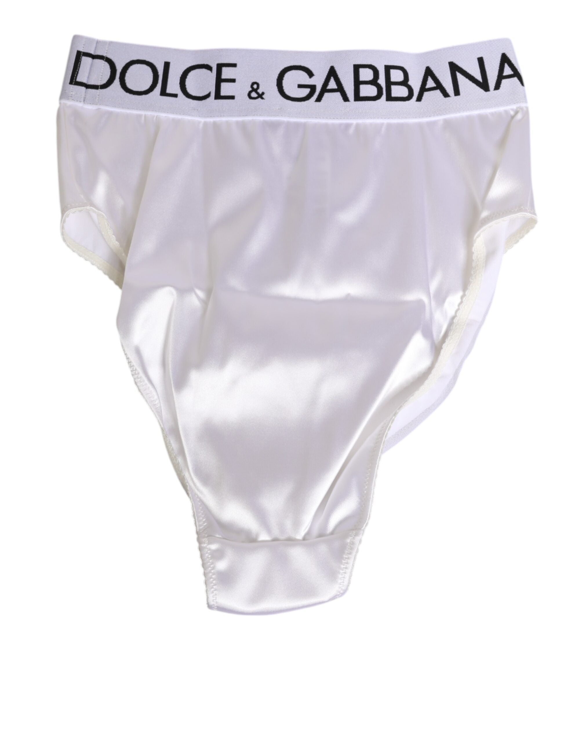 Dolce & Gabbana White Satin High-Waist Brief Logo Women Underwear Dolce & Gabbana