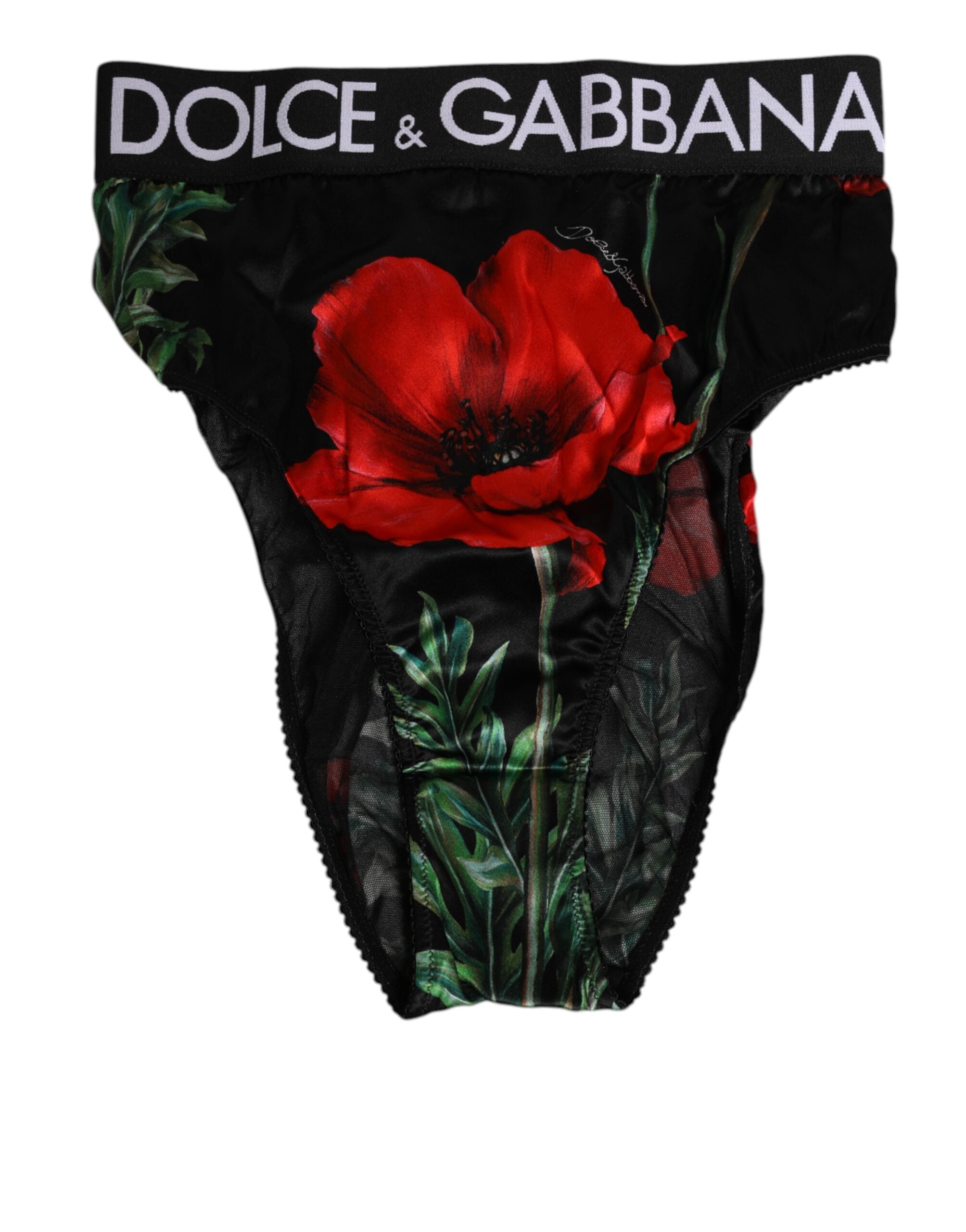 Dolce & Gabbana Black Floral Print High Waist Sheer Mesh Underwear Dolce & Gabbana