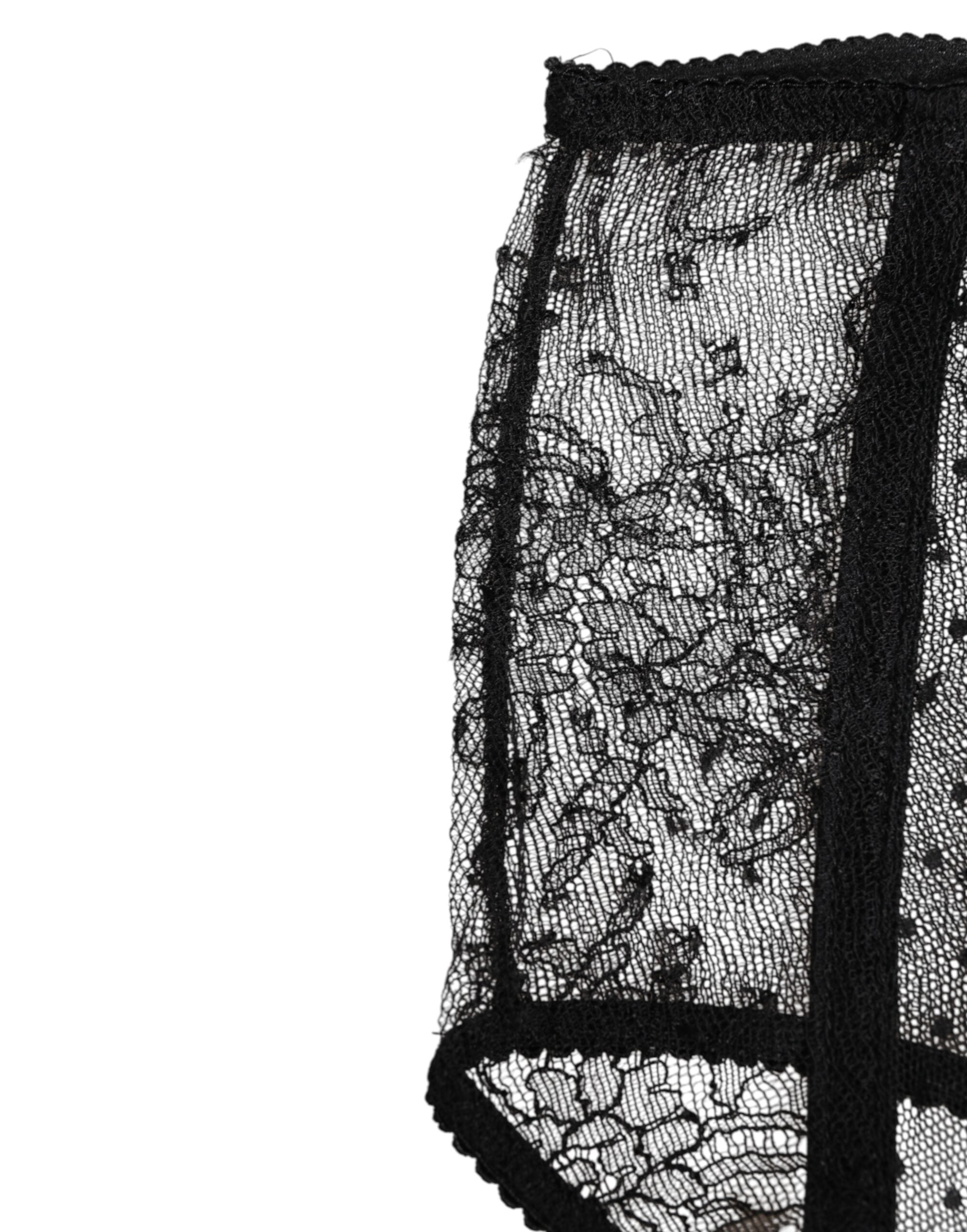 Dolce & Gabbana Black Sheer Polka Dot Lace High Waist Underwear Dolce & Gabbana
