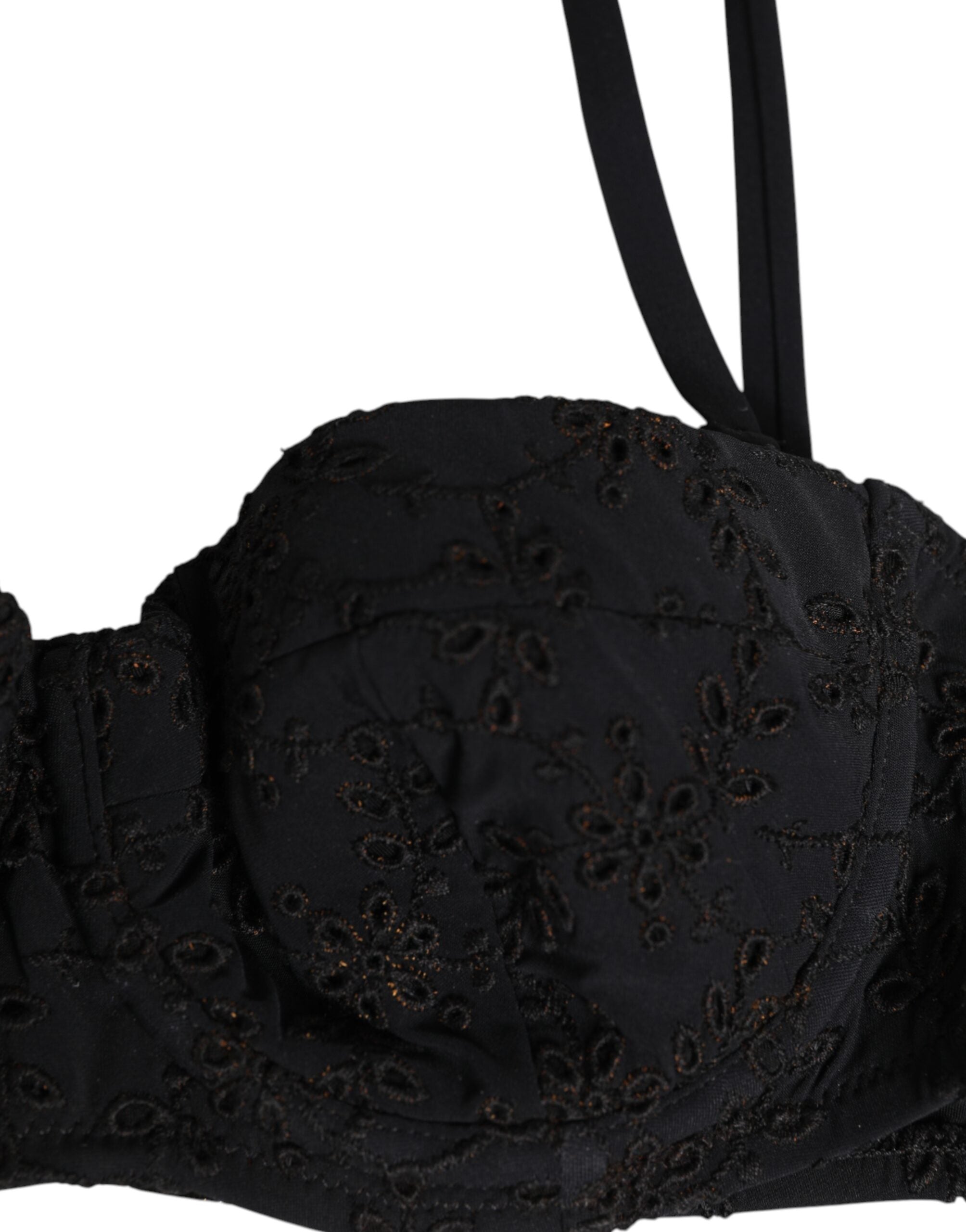 Dolce & Gabbana Black Polyester Embroidered Underwire Bra Underwear Dolce & Gabbana