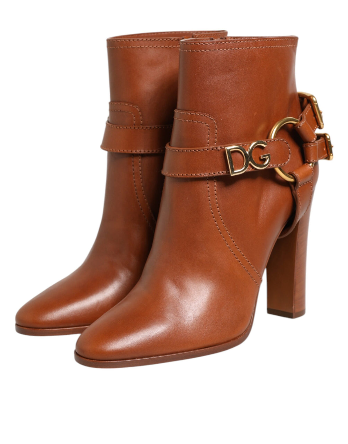 Dolce & Gabbana Brown Leather DG Logo Buckle Ankle Boots Shoes