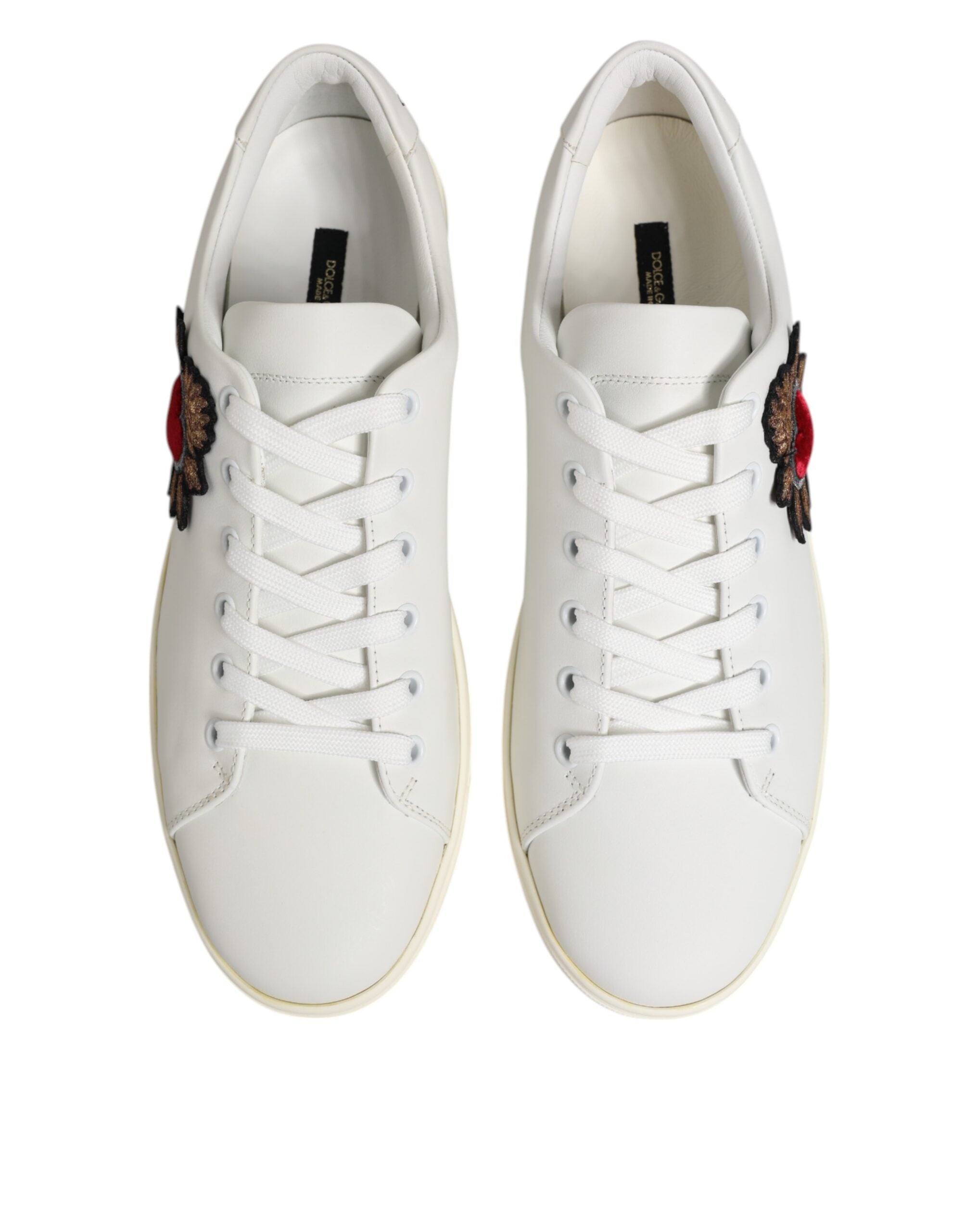 Dolce & Gabbana White Leather Sacred Heart Patch Sneakers Shoes Dolce & Gabbana